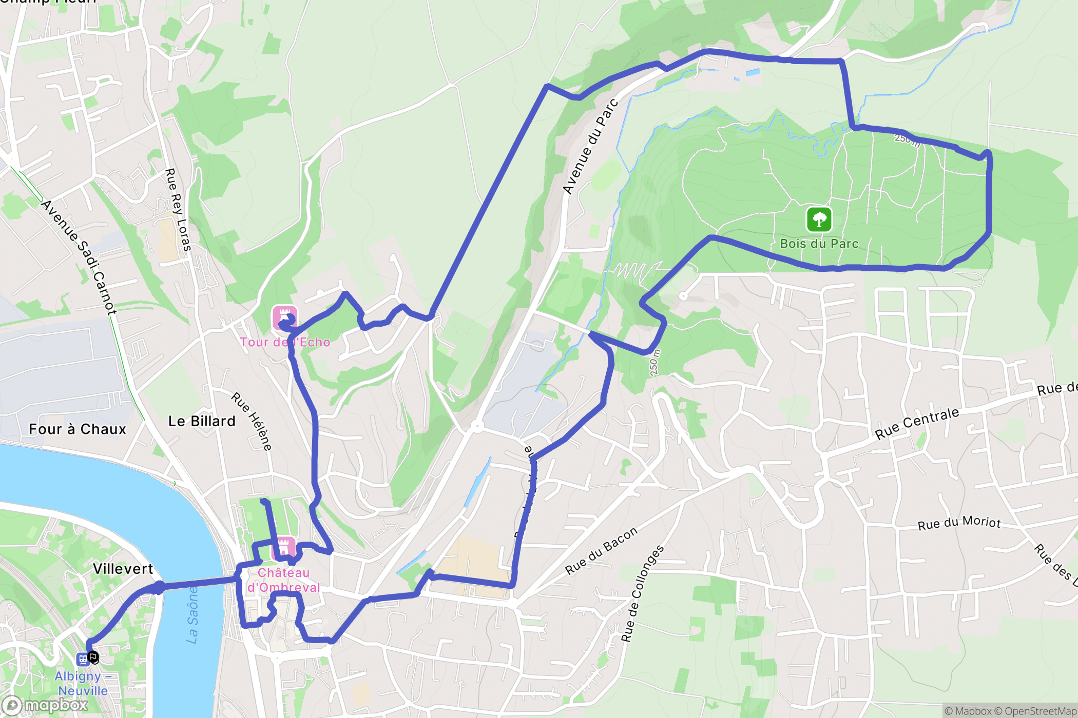 Albigny-sur-Saône : carte du parcours de randonnée - France