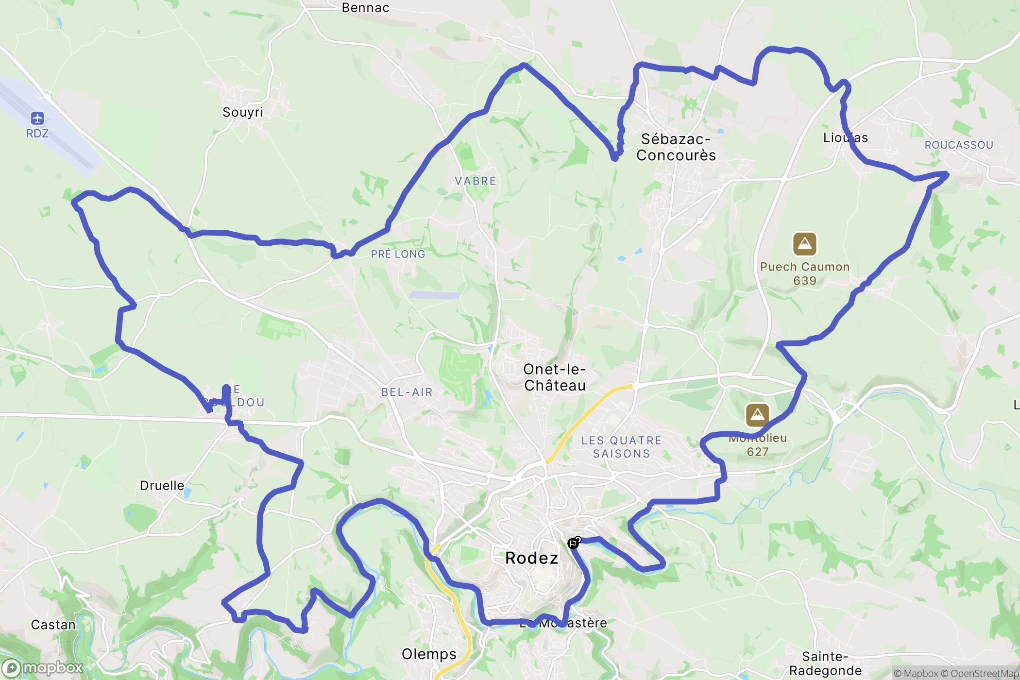 Rodez : carte du parcours de randonnée - France