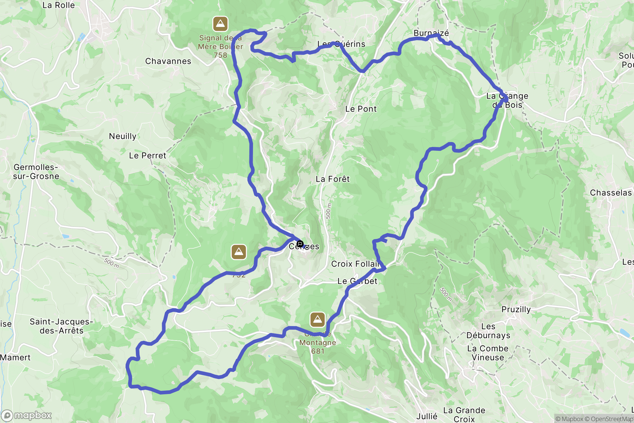 Cenves : carte du parcours de randonnée - France
