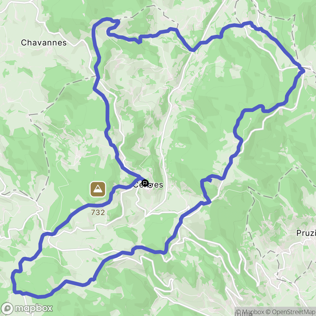 Cenves : carte du parcours de randonnée - France