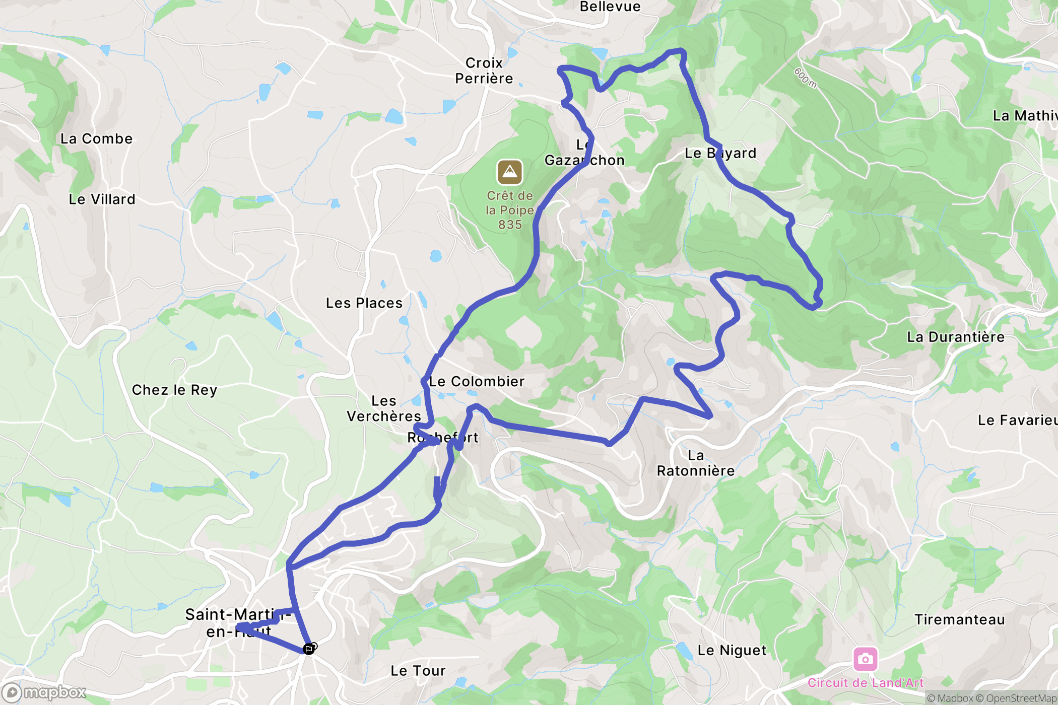 Saint-Martin-en-Haut : carte du parcours de randonnée - France