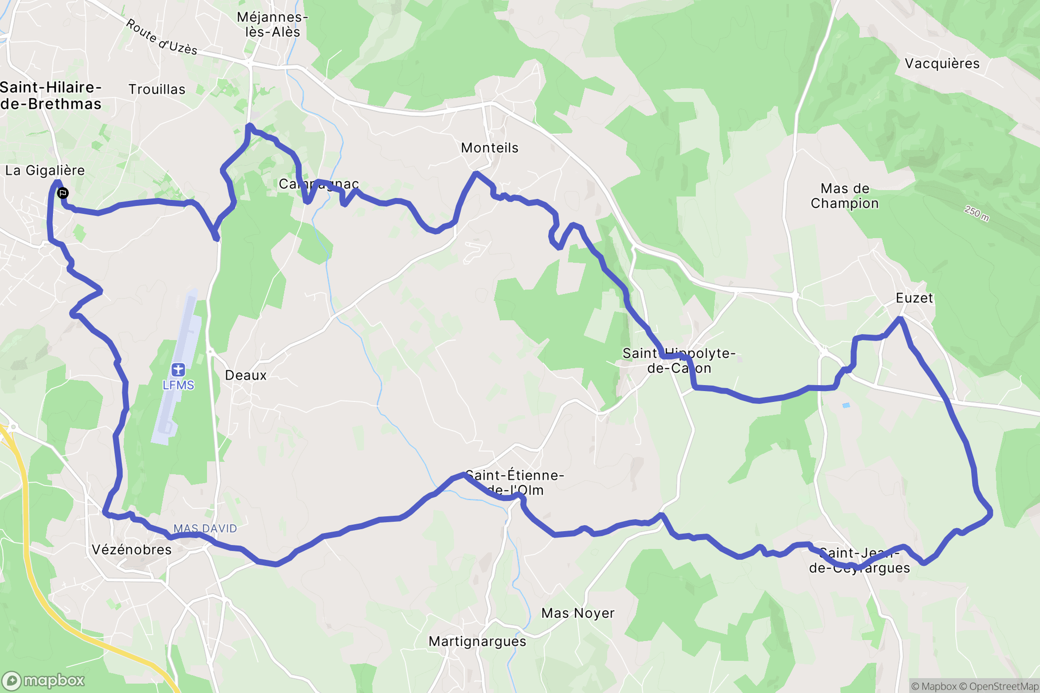 Saint-Hilaire-de-Brethmas : carte du parcours de randonnée - France