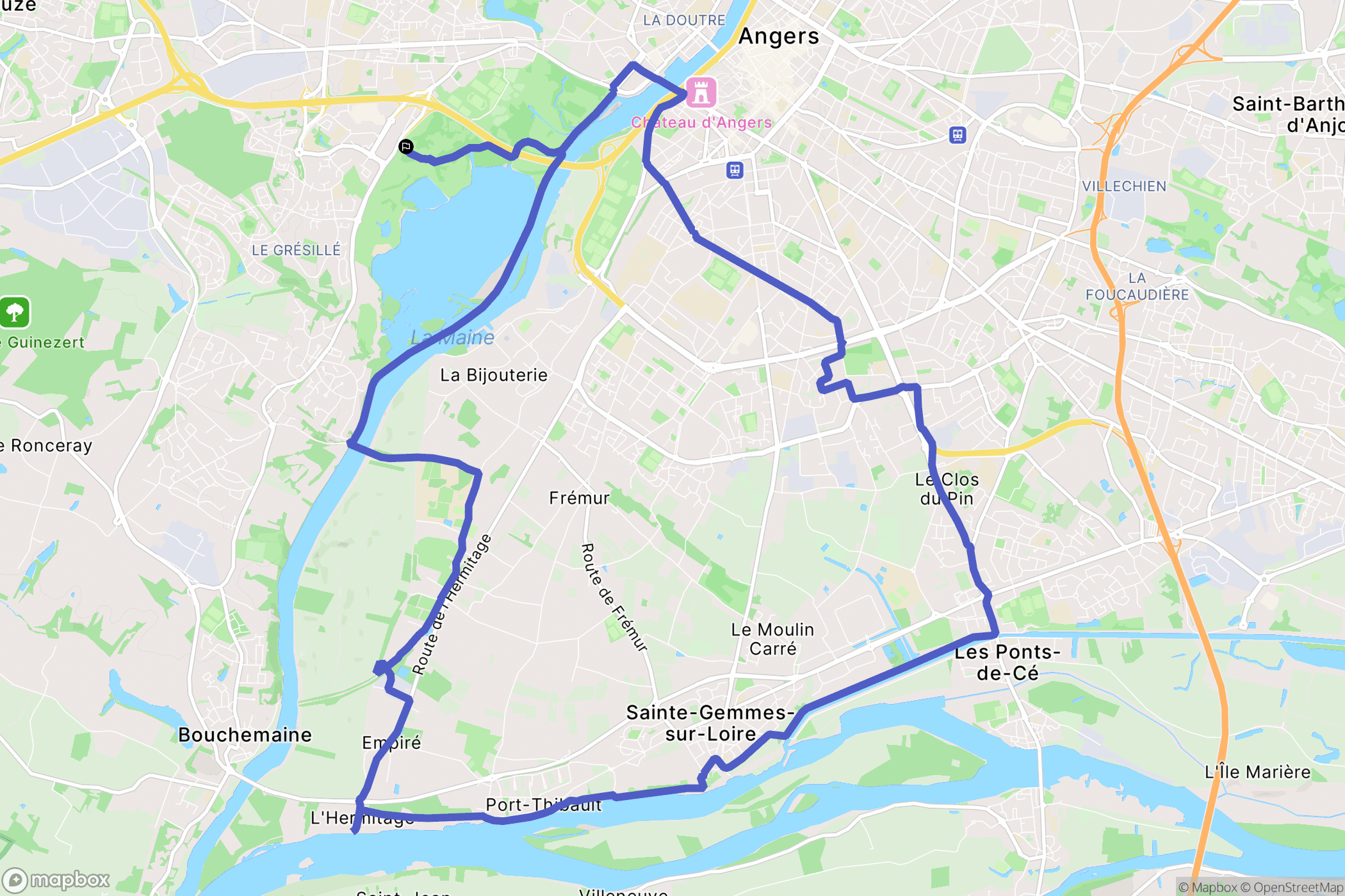 Angers : carte du parcours de randonnée - France