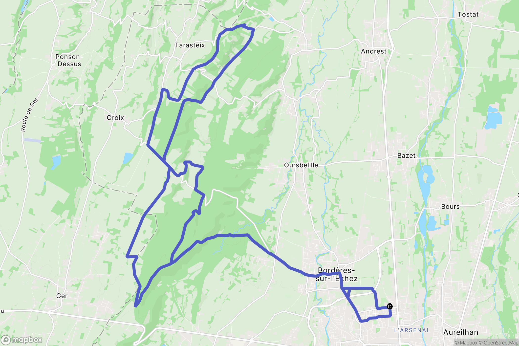 Tarbes : carte du parcours de randonnée - France