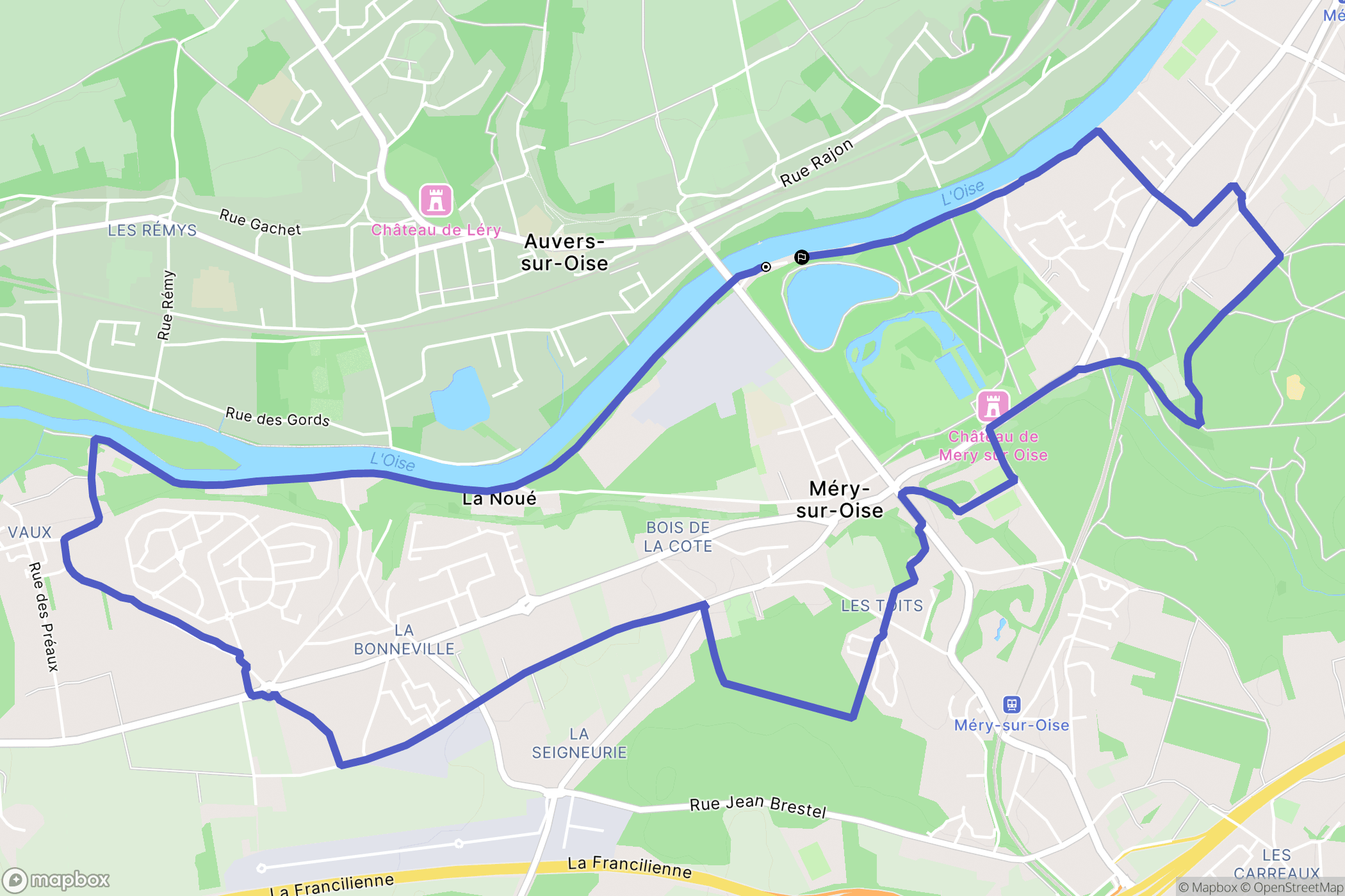 Méry-sur-Oise : carte du parcours de randonnée - France