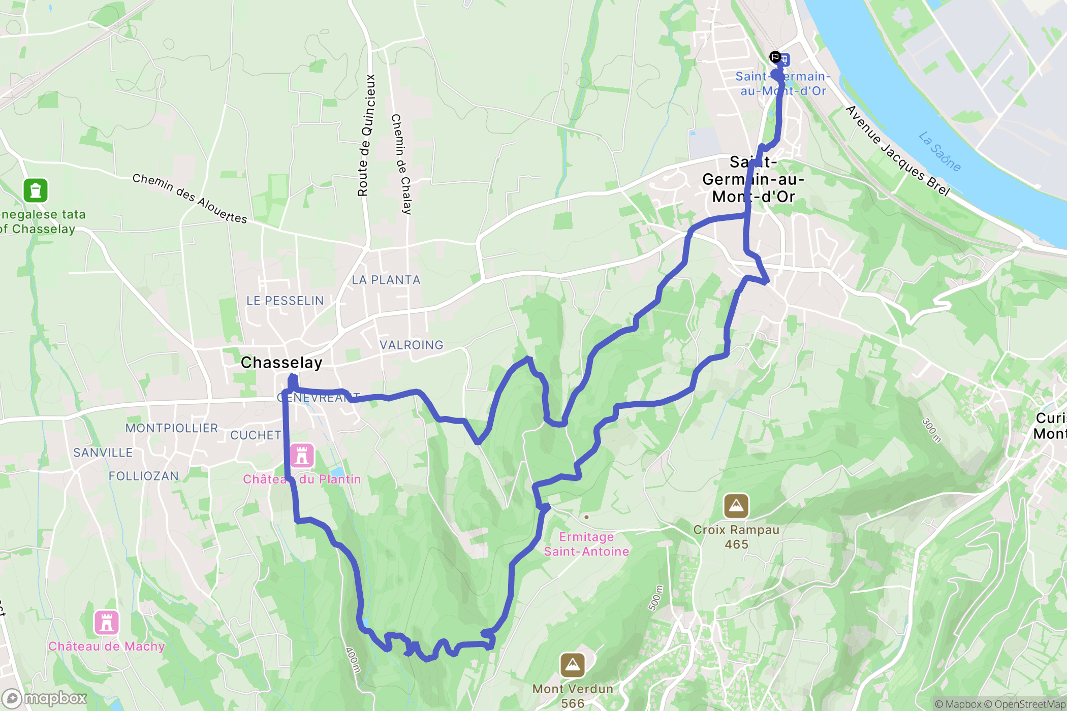 Saint-Germain-au-Mont-d'Or : carte du parcours de randonnée - France