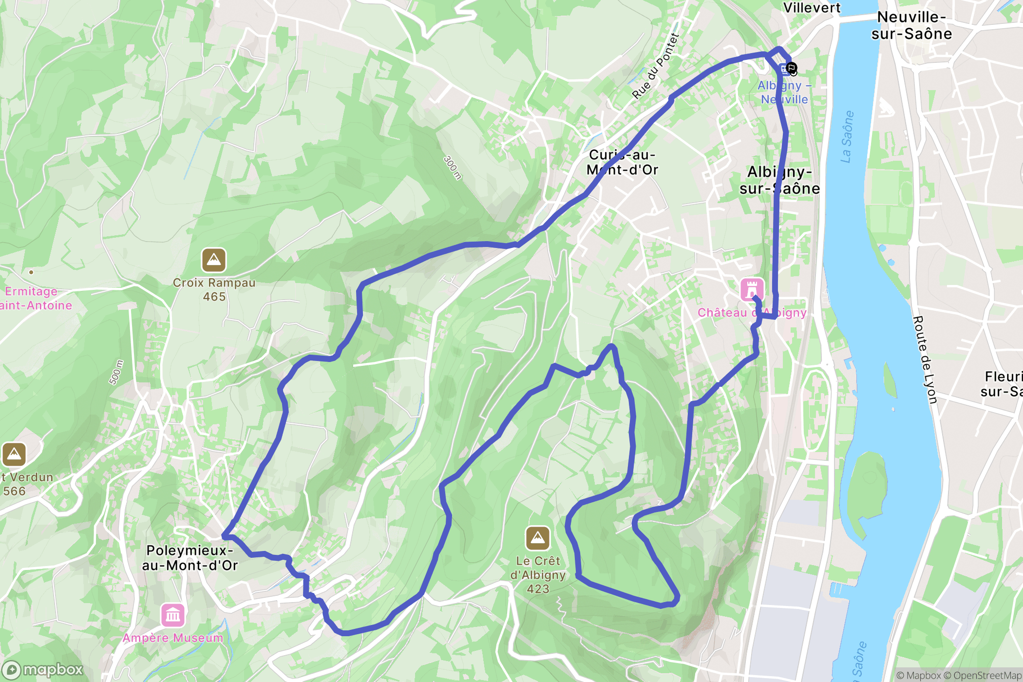 Albigny-sur-Saône : carte du parcours de randonnée - France