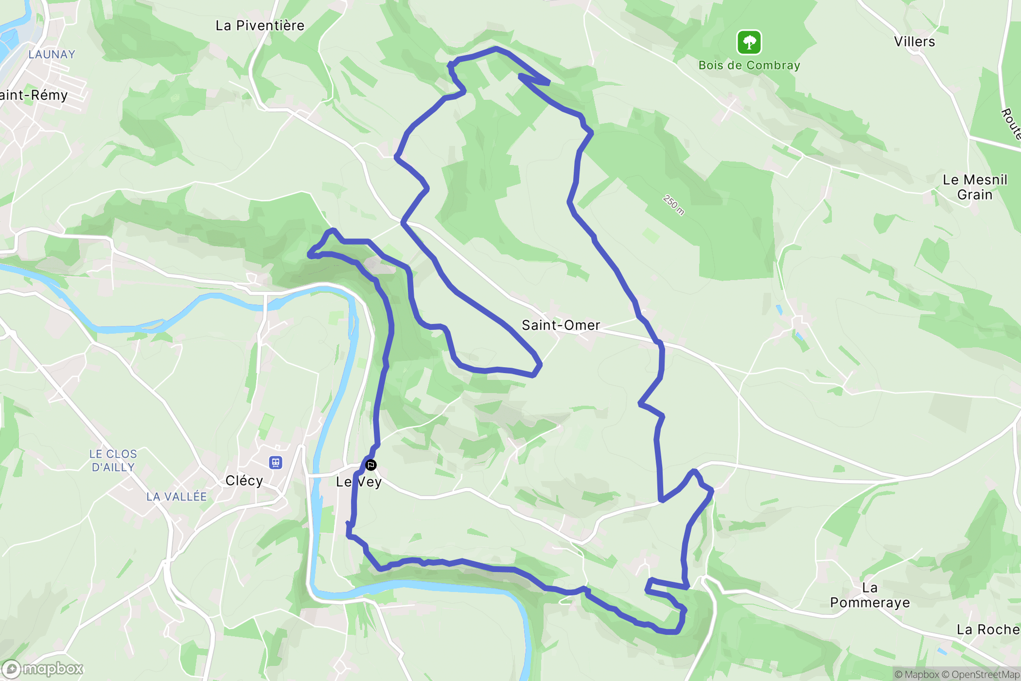 Le Vey : carte du parcours de randonnée - France