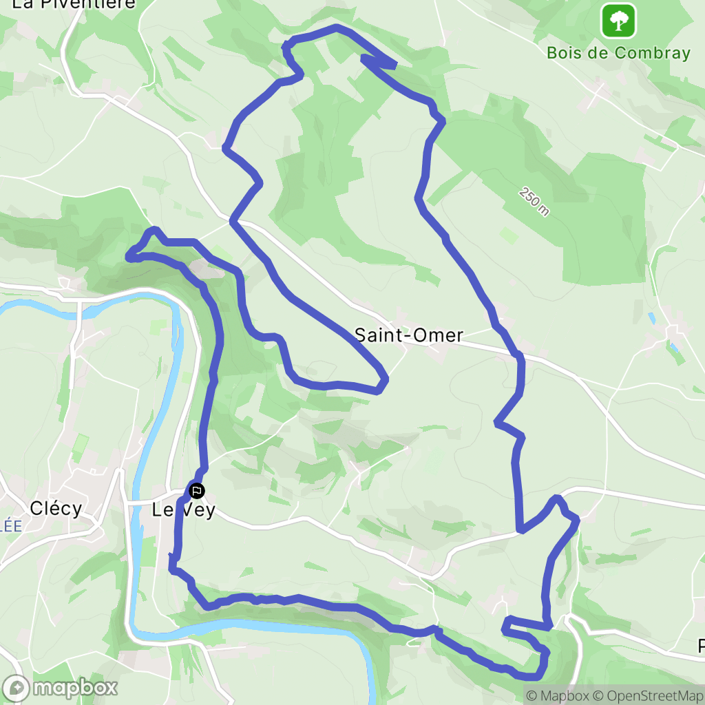 Le Vey : carte du parcours de randonnée - France