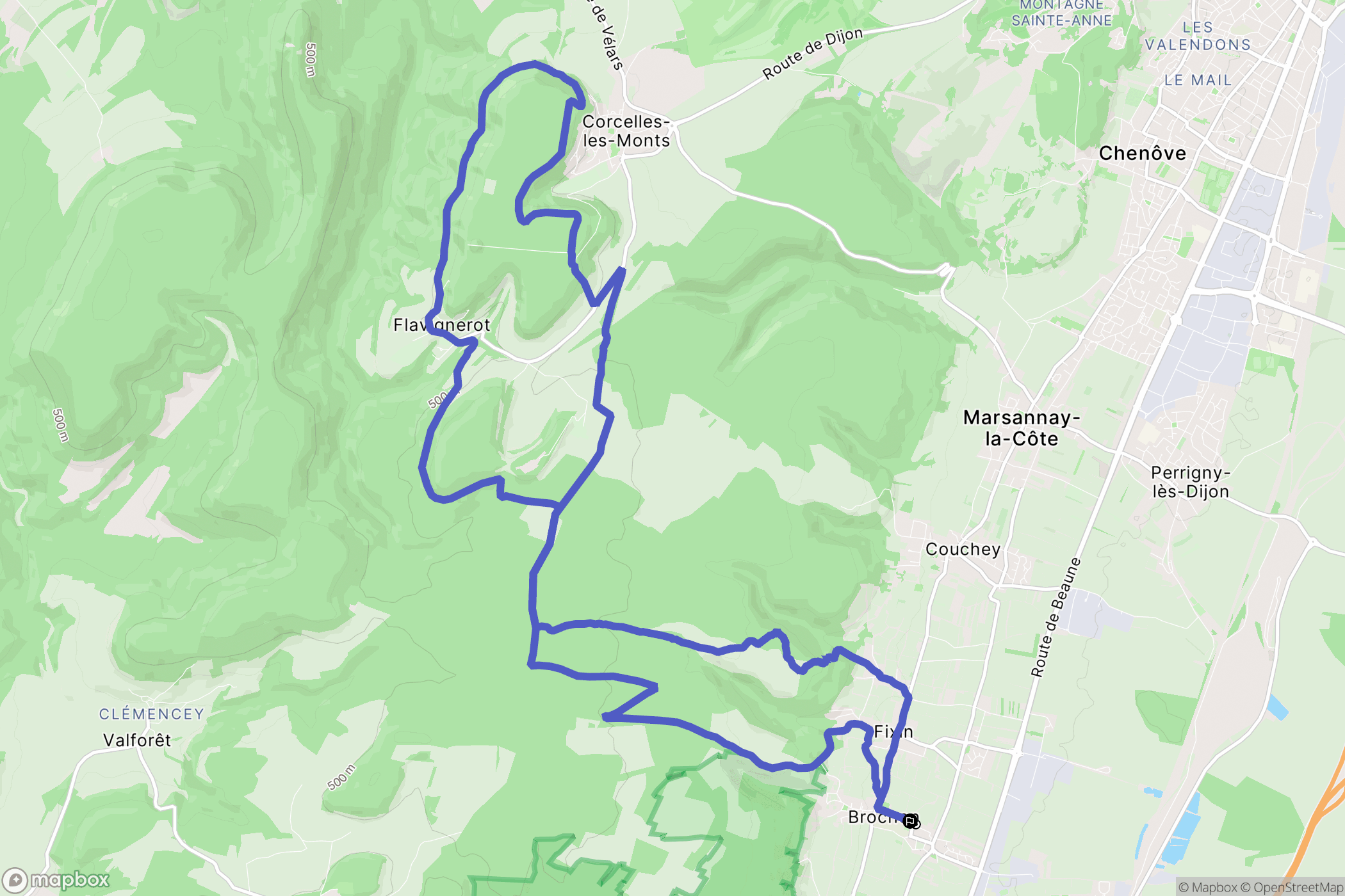 Brochon : carte du parcours de randonnée - France