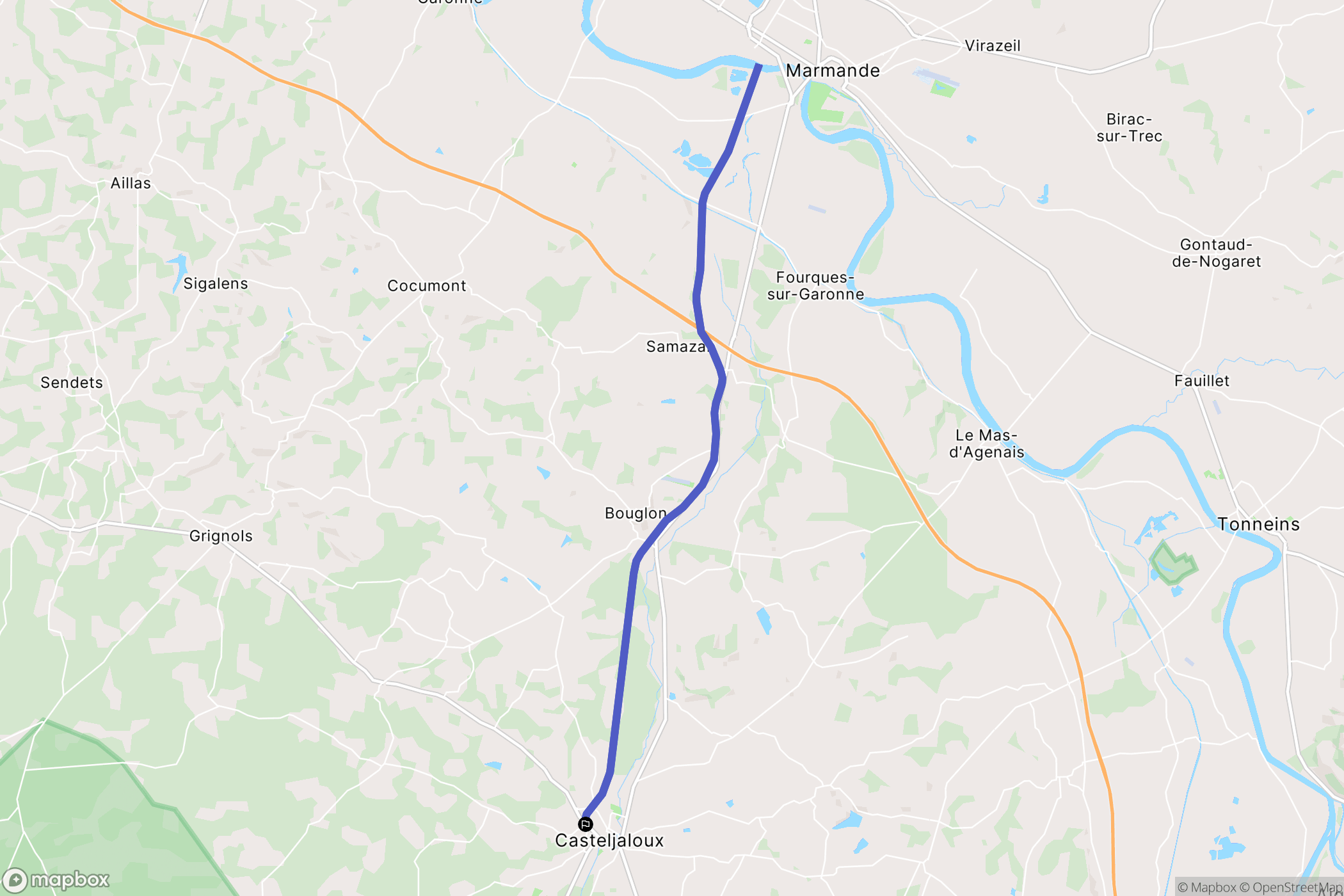 Casteljaloux : carte du parcours de randonnée - France