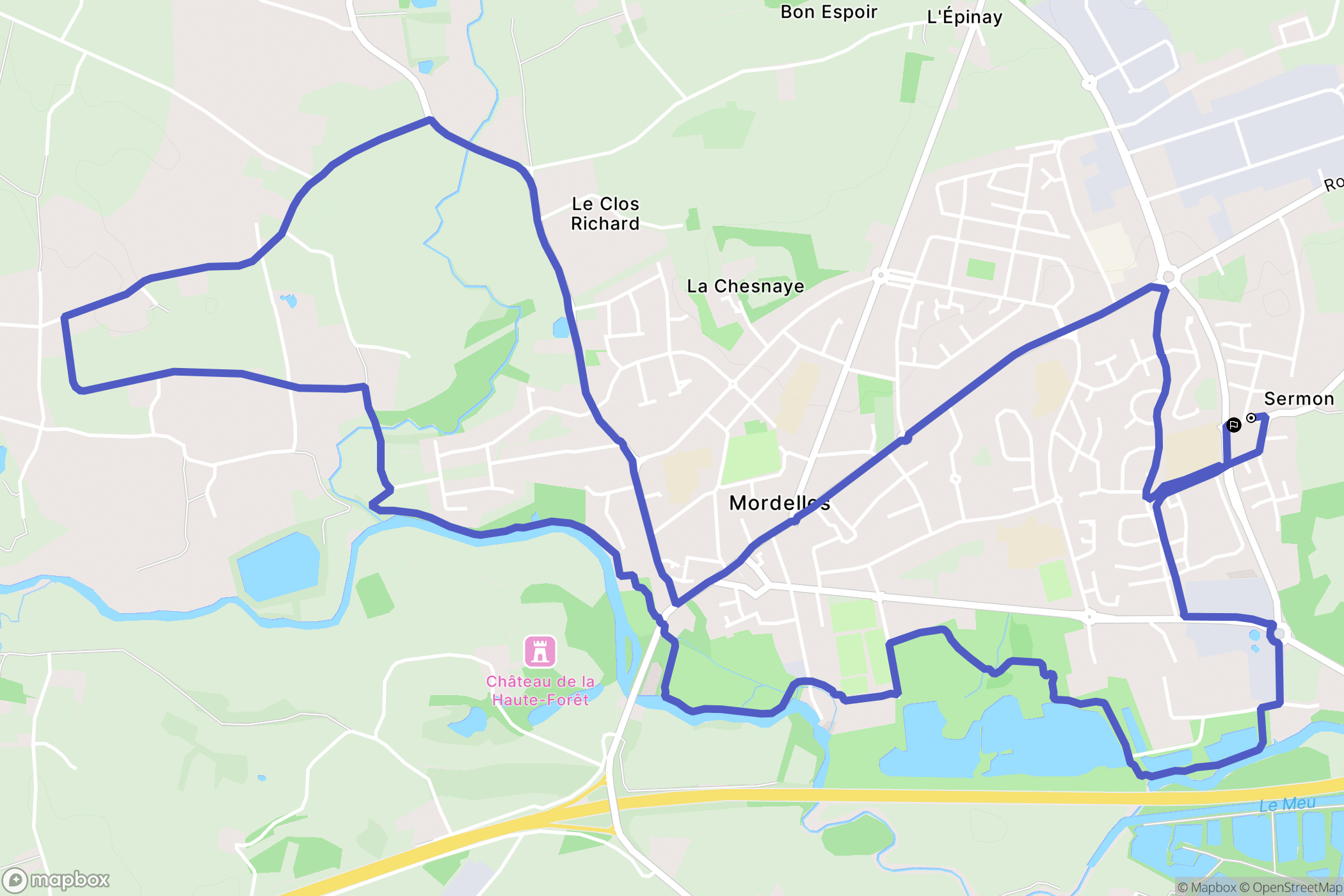 Mordelles : carte du parcours de randonnée - France