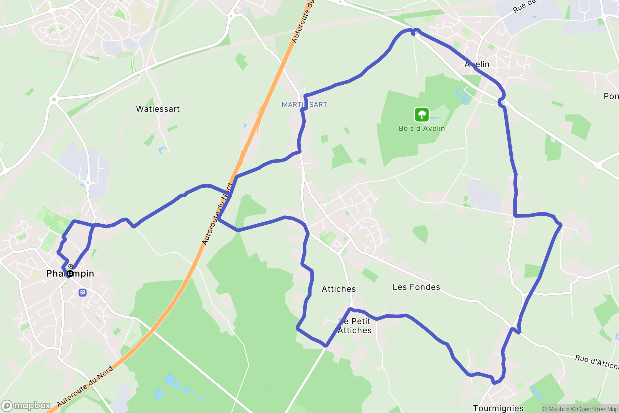 Phalempin : carte du parcours de randonnée - France