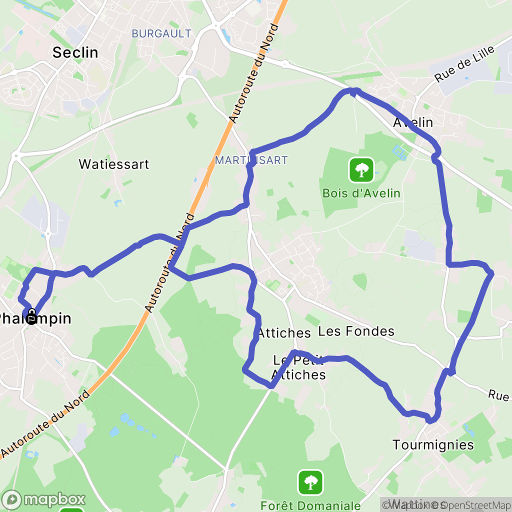 Phalempin : carte du parcours de randonnée - France