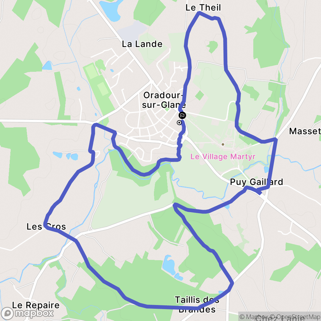 Oradour-sur-Glane : carte du parcours de randonnée - France