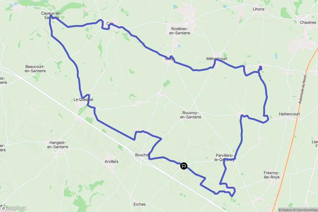 Parvillers-le-Quesnoy : carte du parcours de randonnée - France