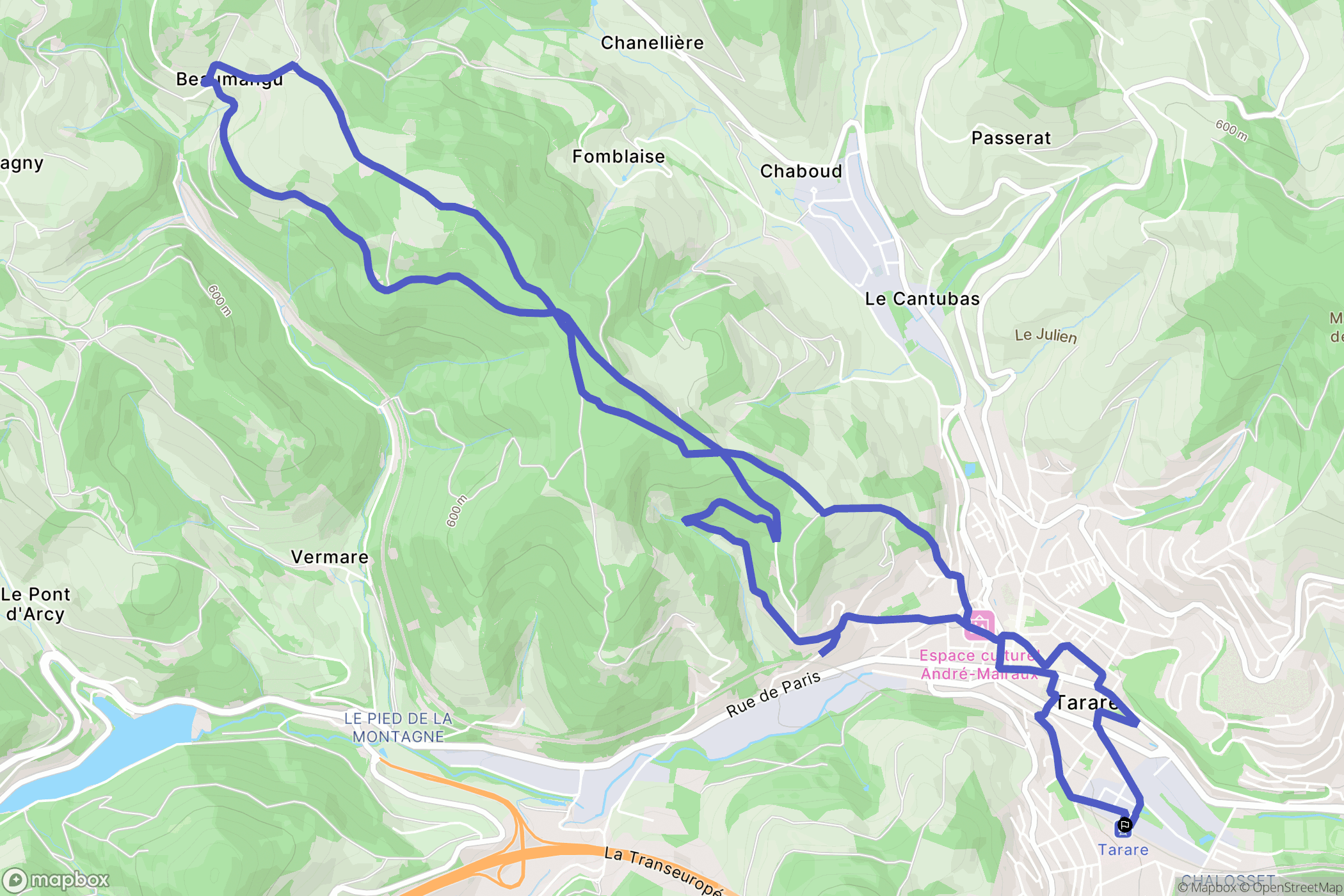 Tarare : carte du parcours de randonnée - France