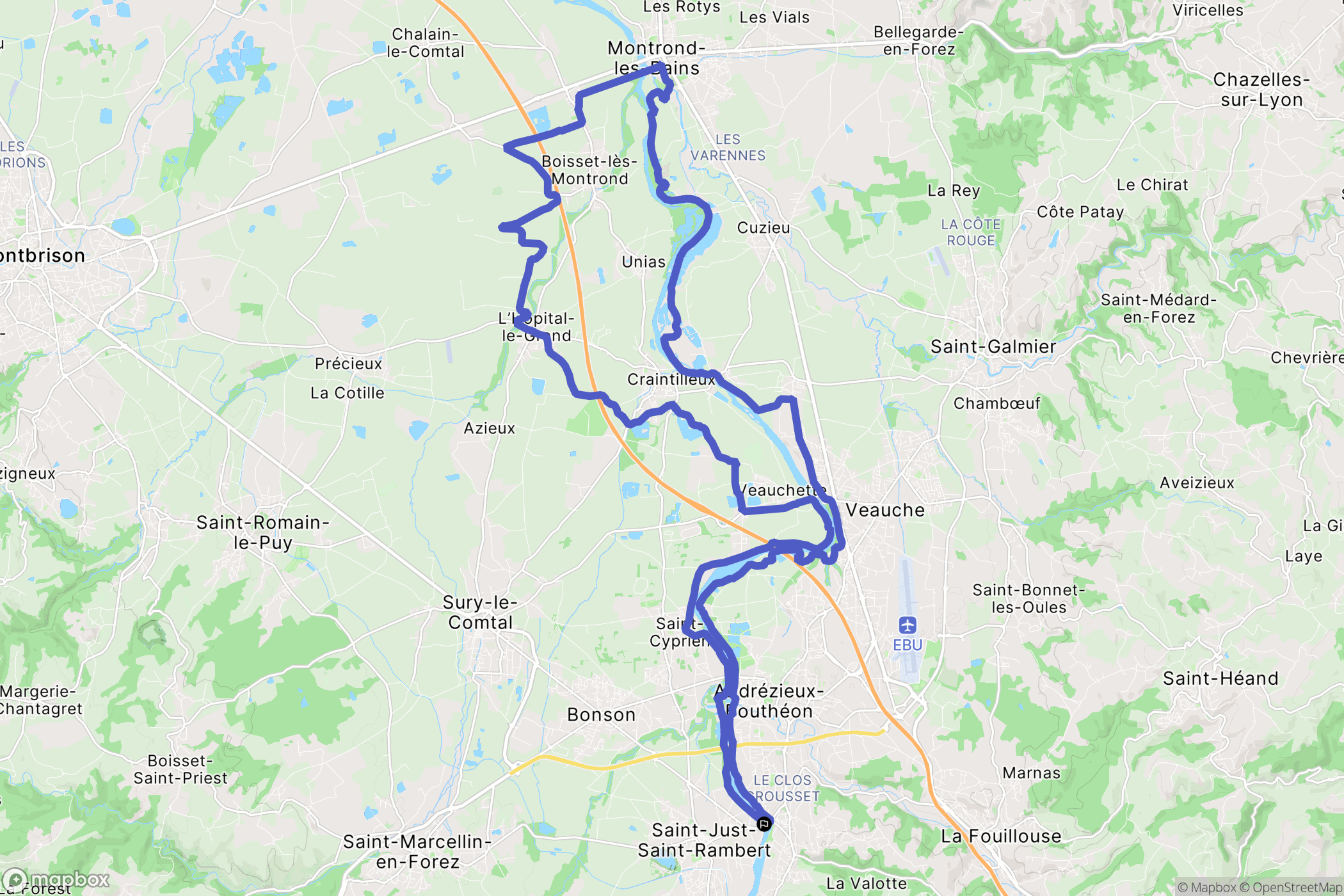 Saint-Just-Saint-Rambert : carte du parcours de randonnée - France