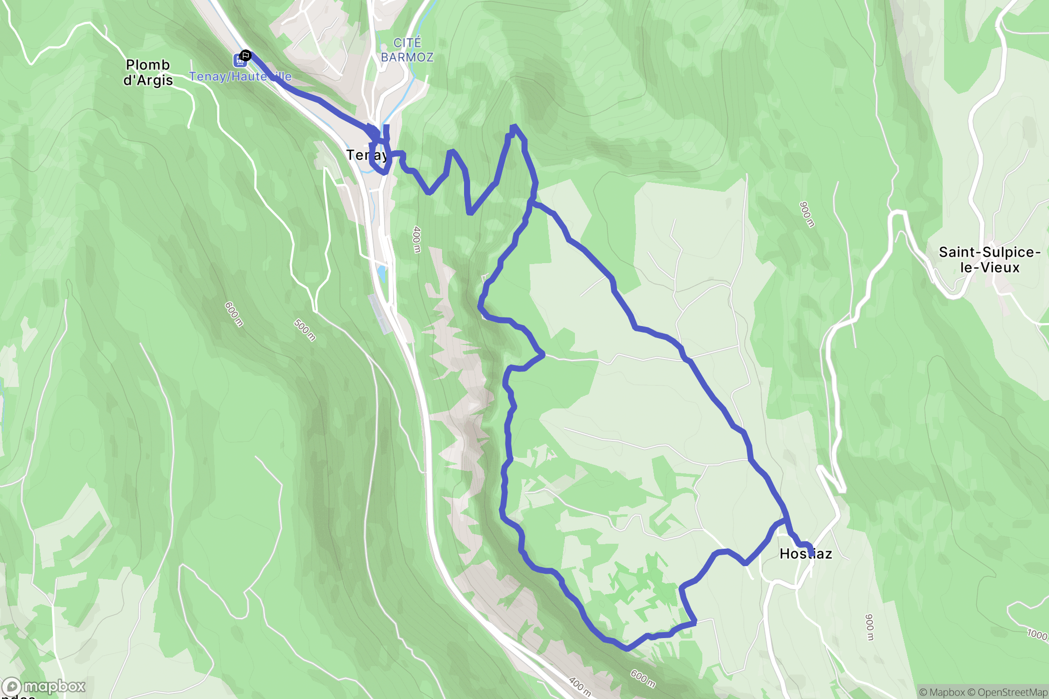Tenay : carte du parcours de randonnée - France