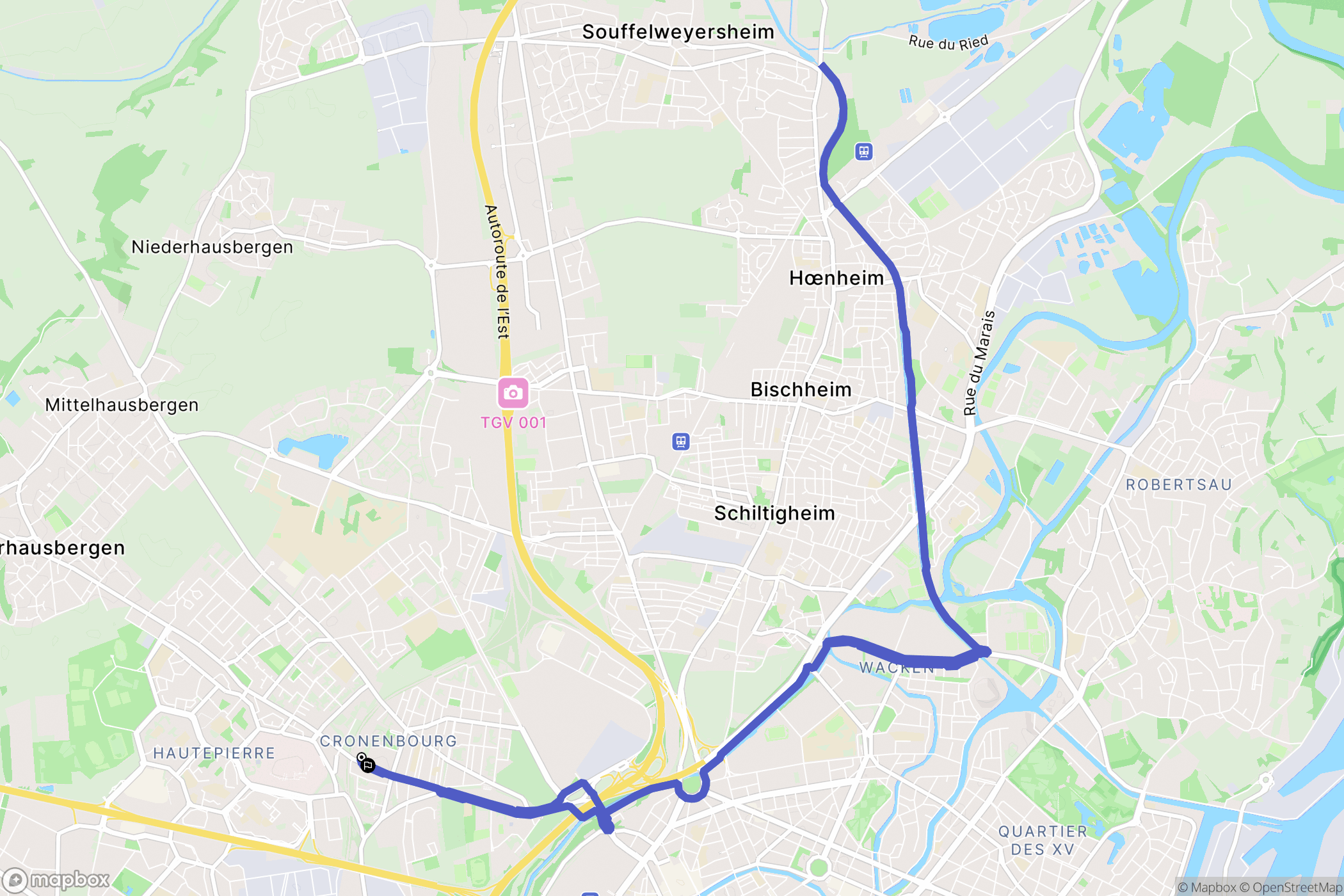 Strasbourg : carte du parcours de randonnée - France