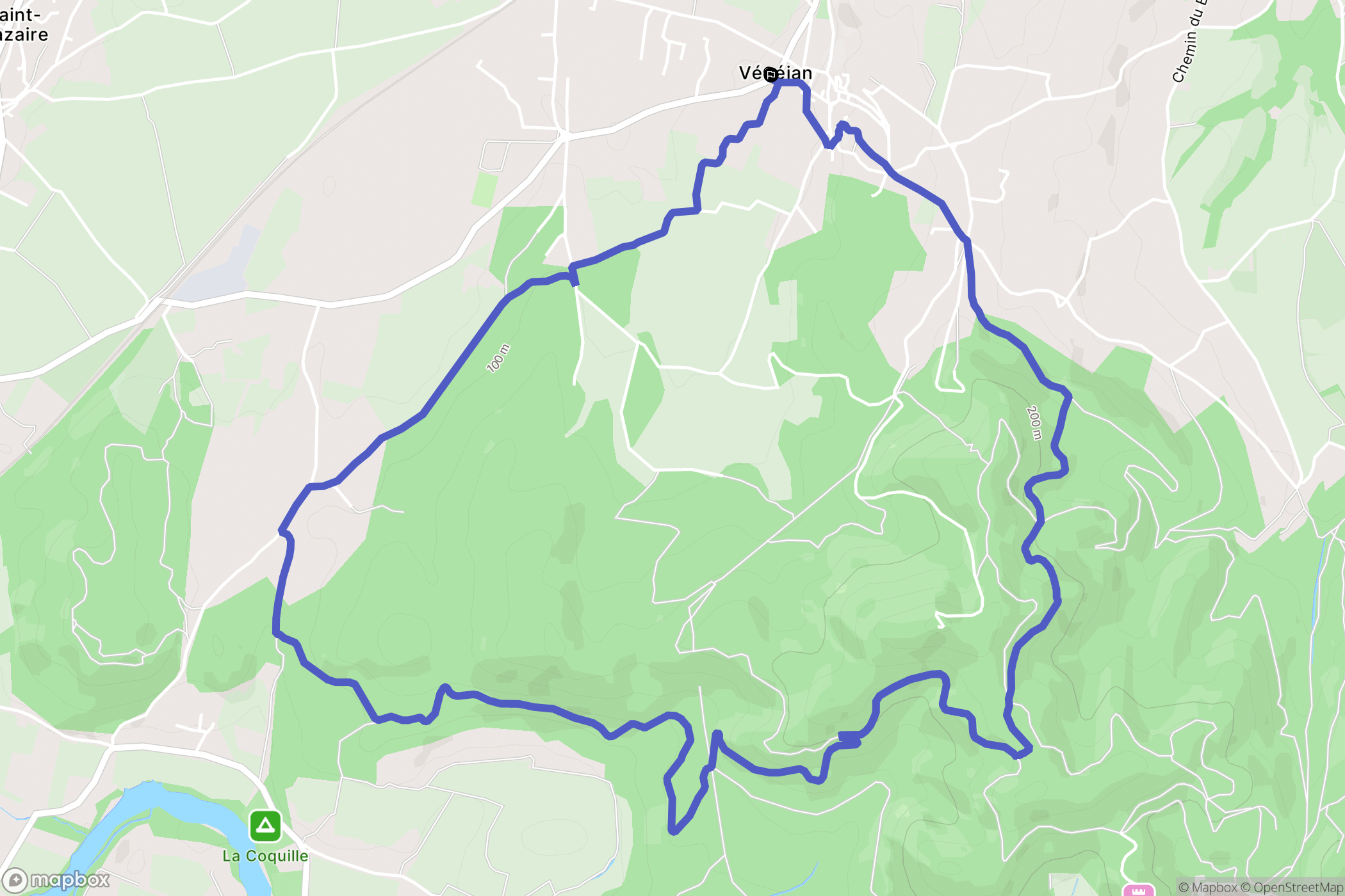 Vénéjan : carte du parcours de randonnée - France