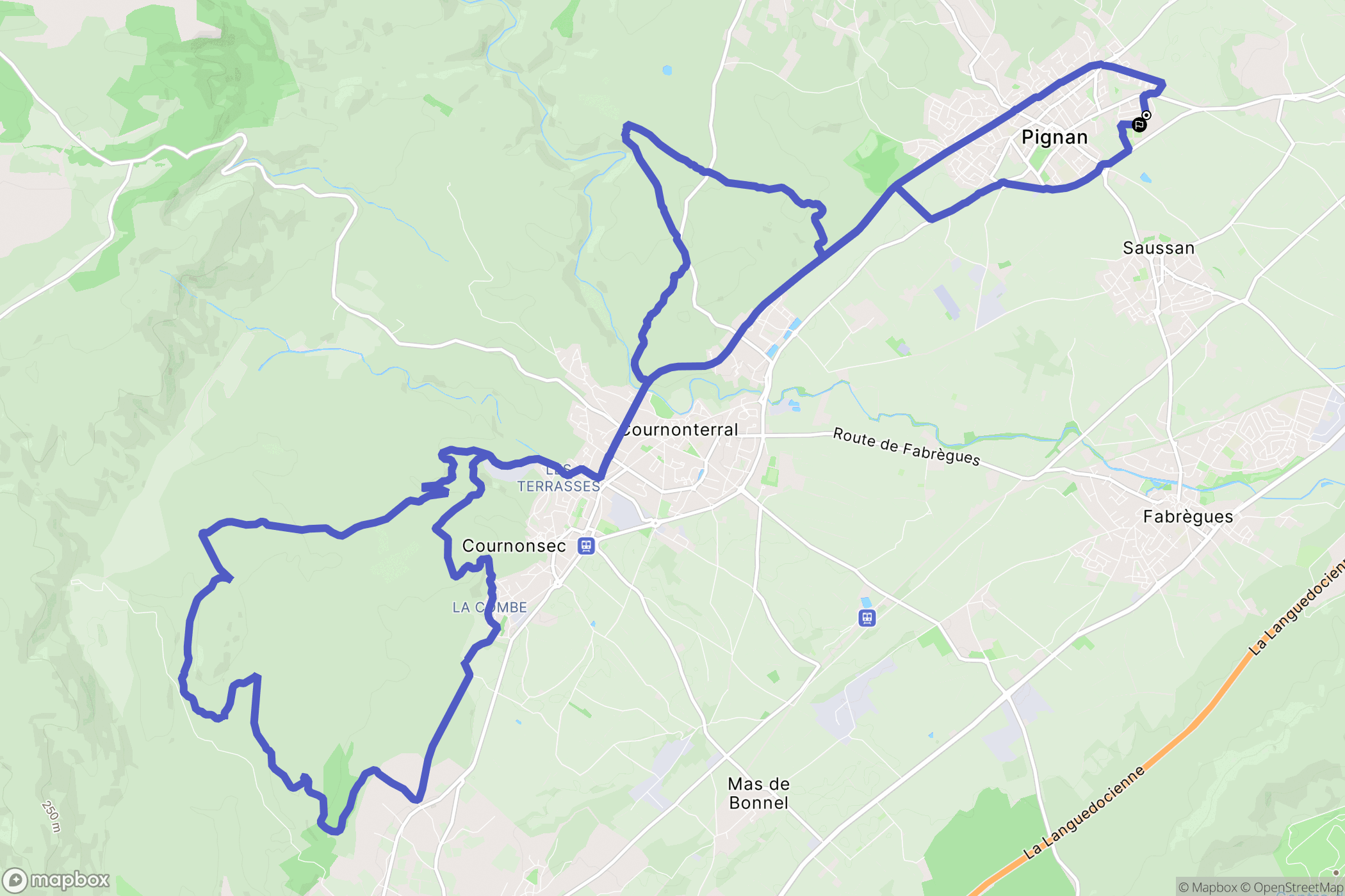 Pignan : carte du parcours de randonnée - France