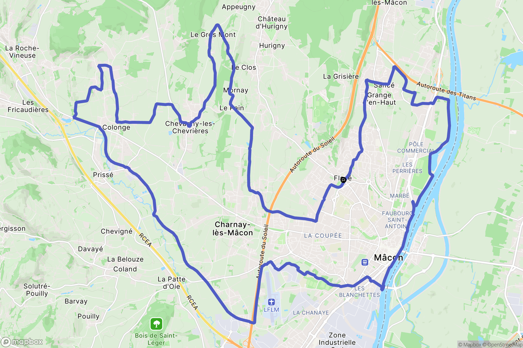 Mâcon : carte du parcours de randonnée - France