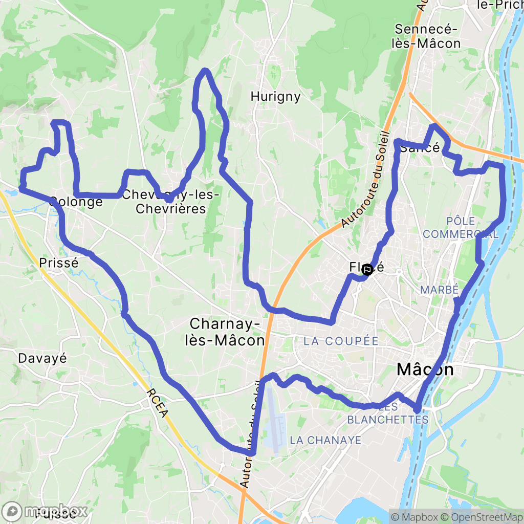 Mâcon : carte du parcours de randonnée - France