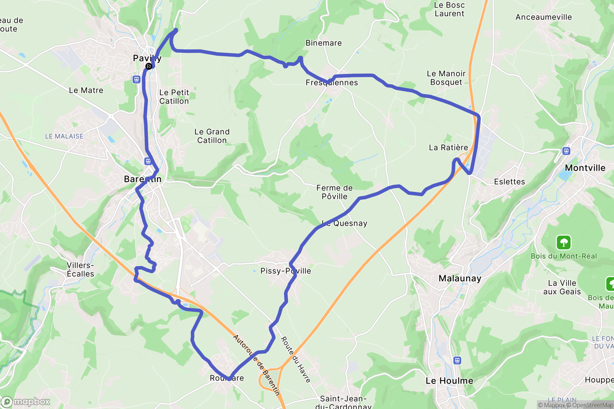 Pavilly : carte du parcours de randonnée - France