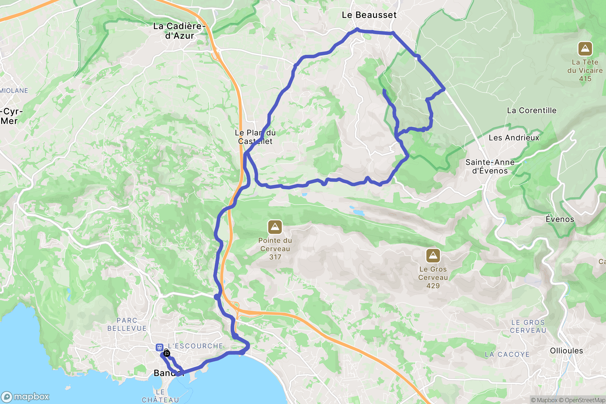 Bandol : carte du parcours de randonnée - France