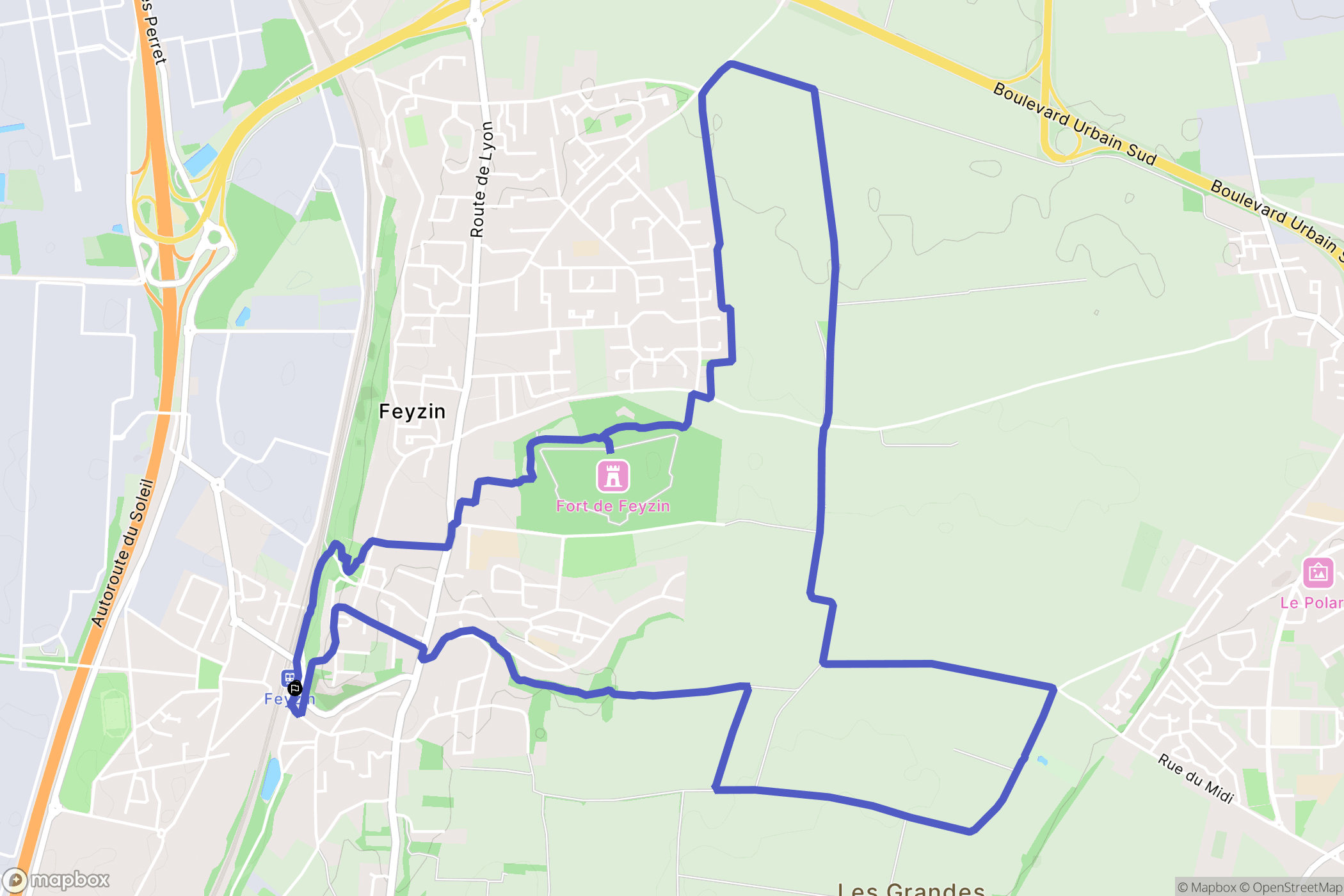 Feyzin : carte du parcours de randonnée - France