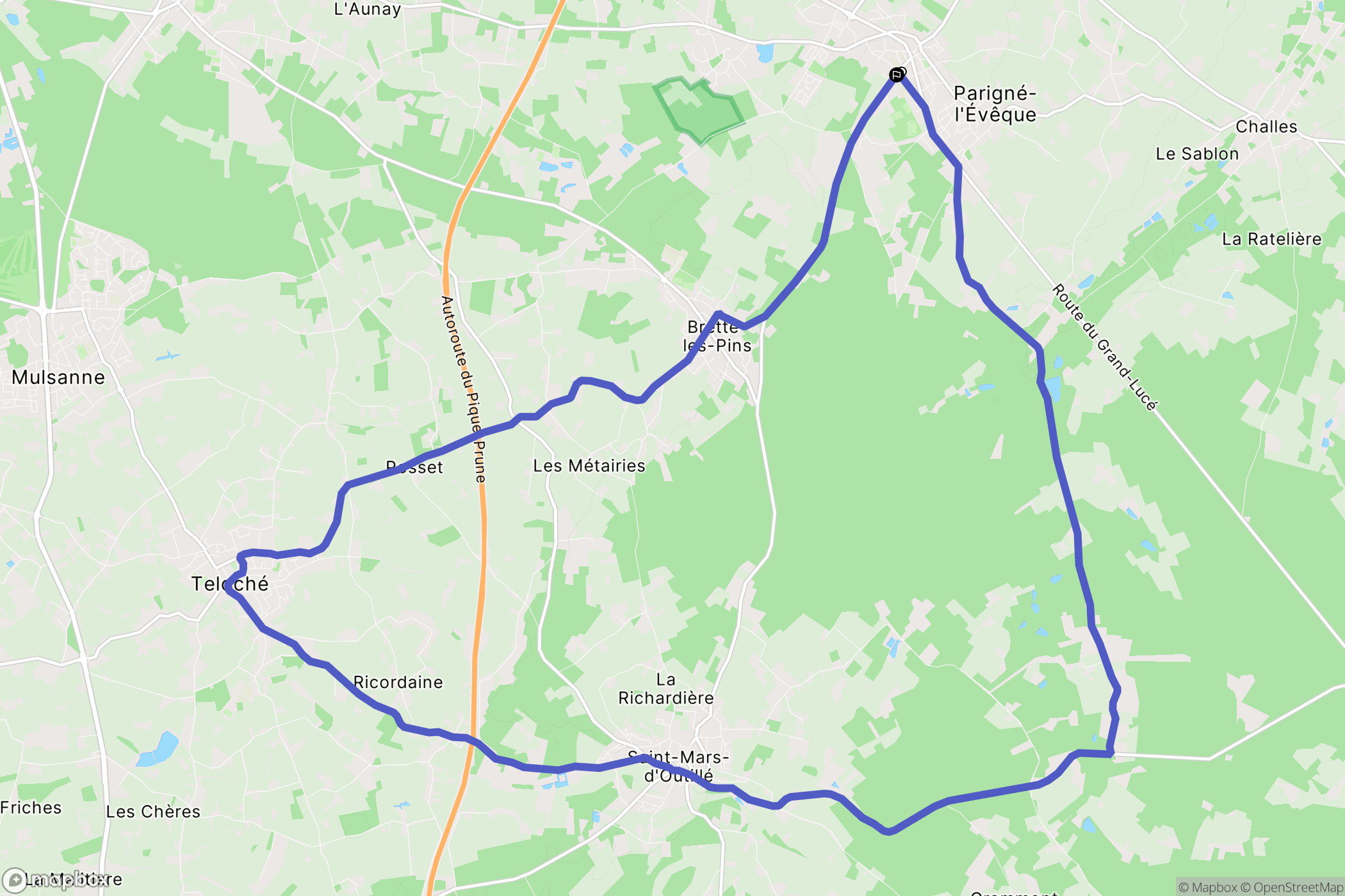 Parigné-l'Évêque : carte du parcours de randonnée - France