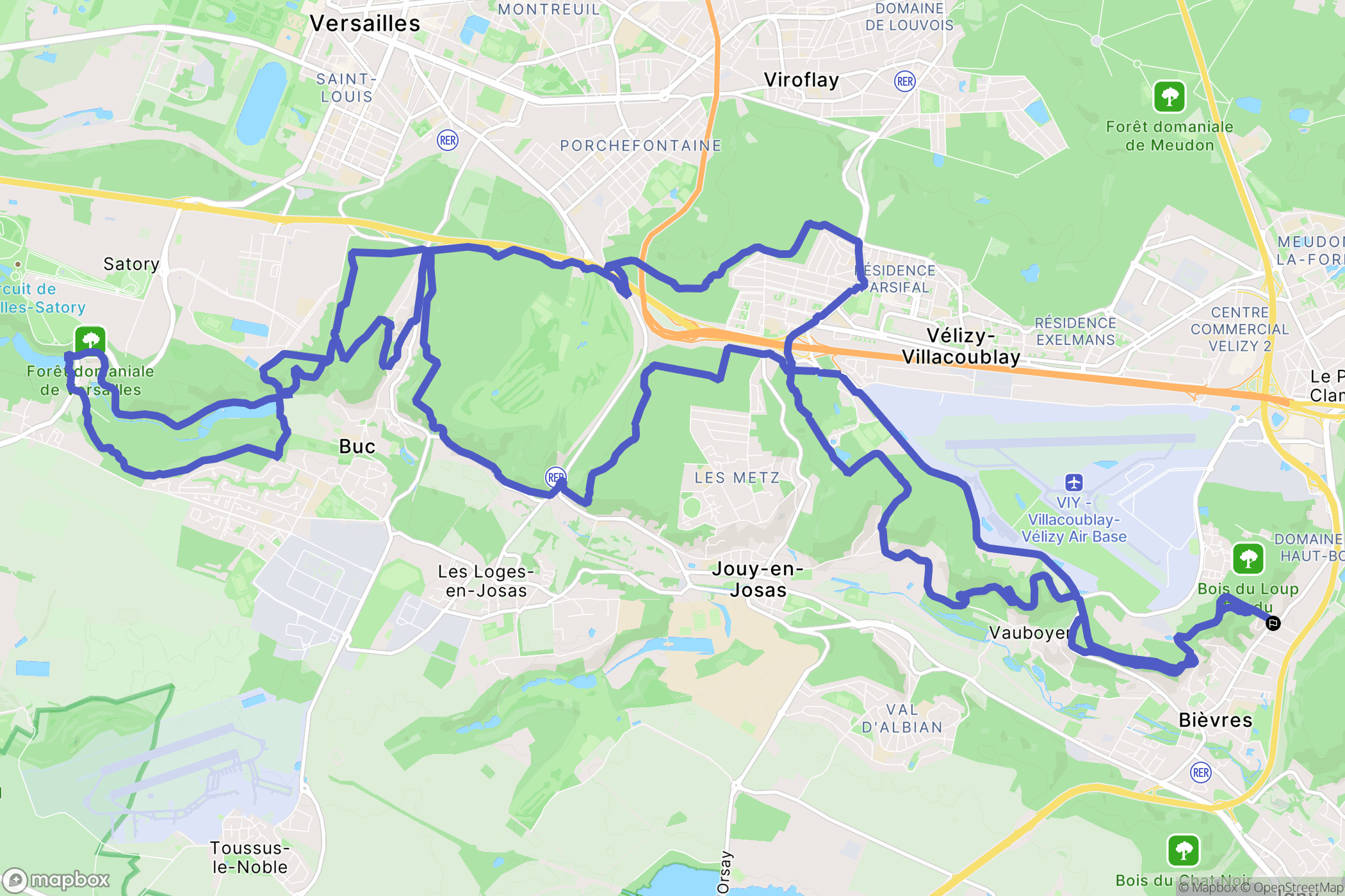 Bièvres : carte du parcours de randonnée - France
