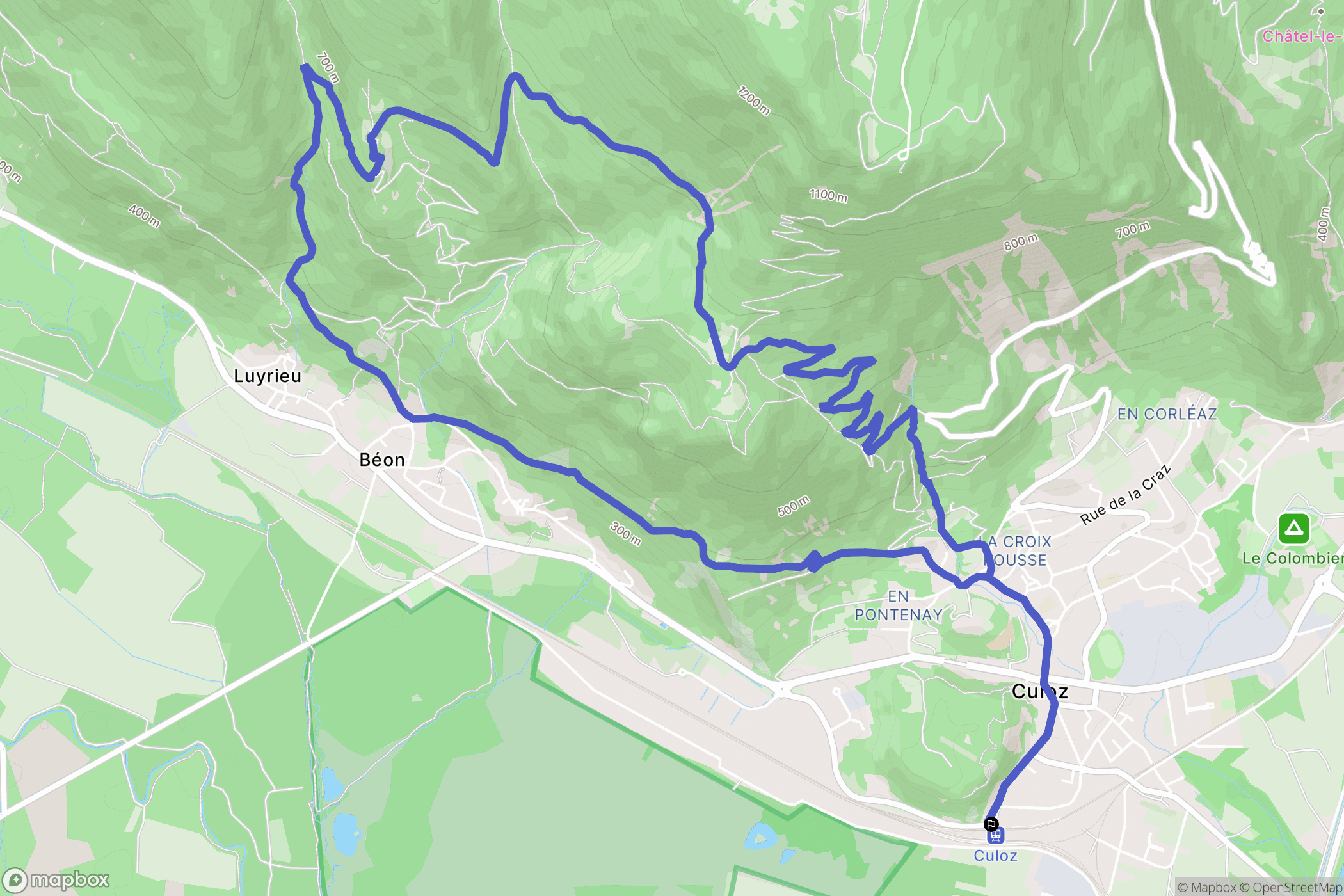 Culoz : carte du parcours de randonnée - France