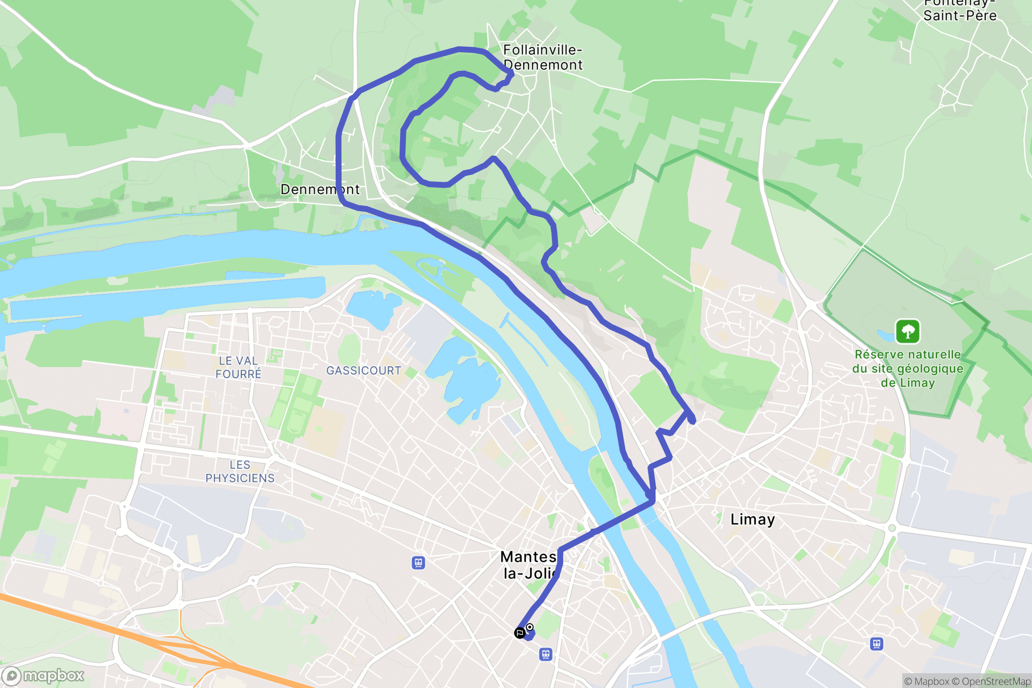 Mantes-la-Jolie : carte du parcours de randonnée - France