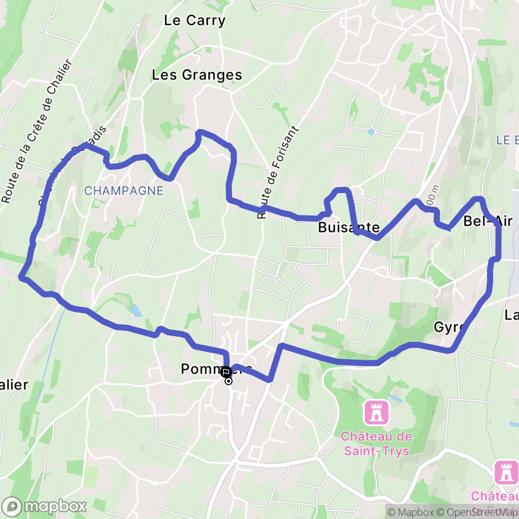 Pommiers : carte du parcours de randonnée - France