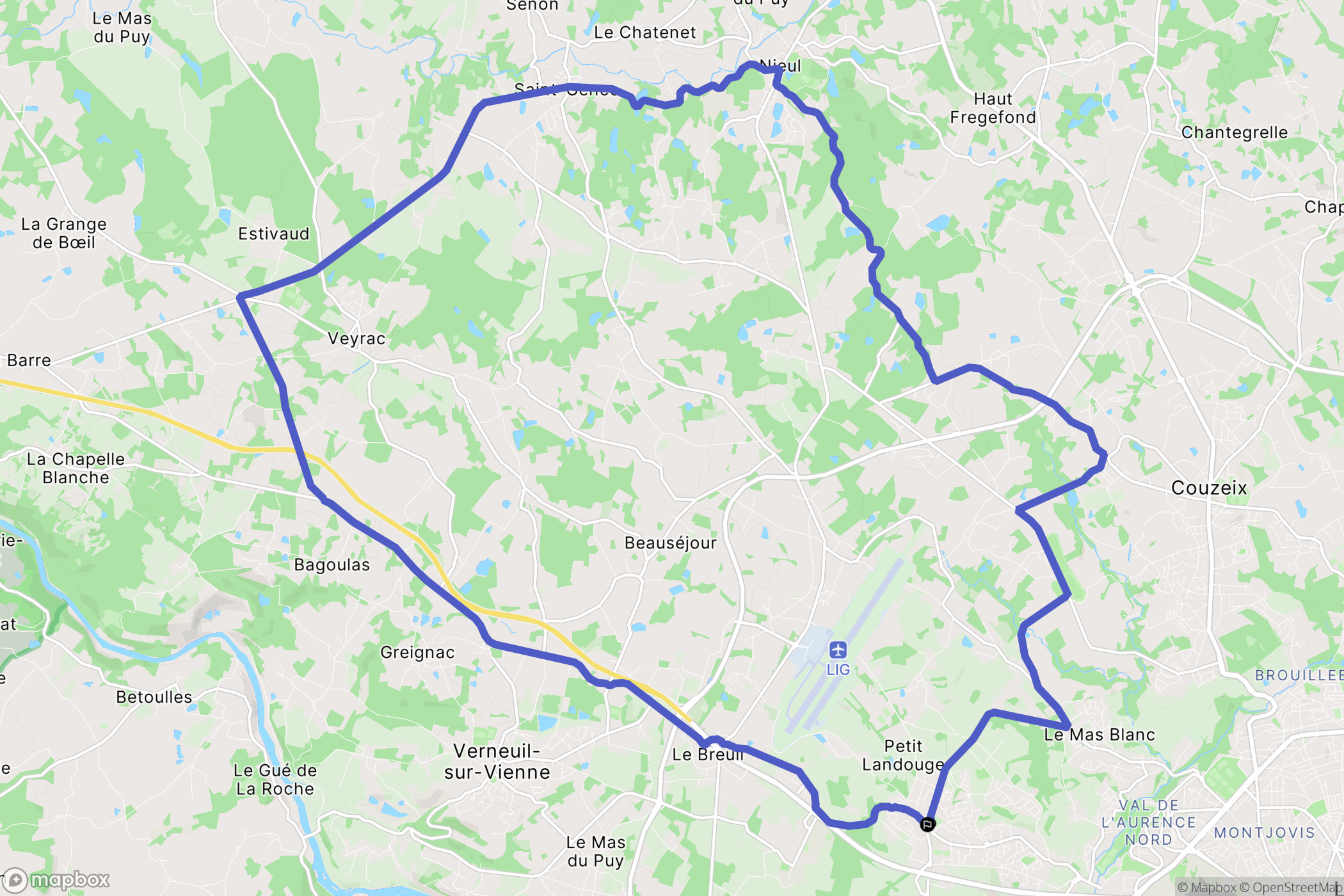 Limoges : carte du parcours de randonnée - France