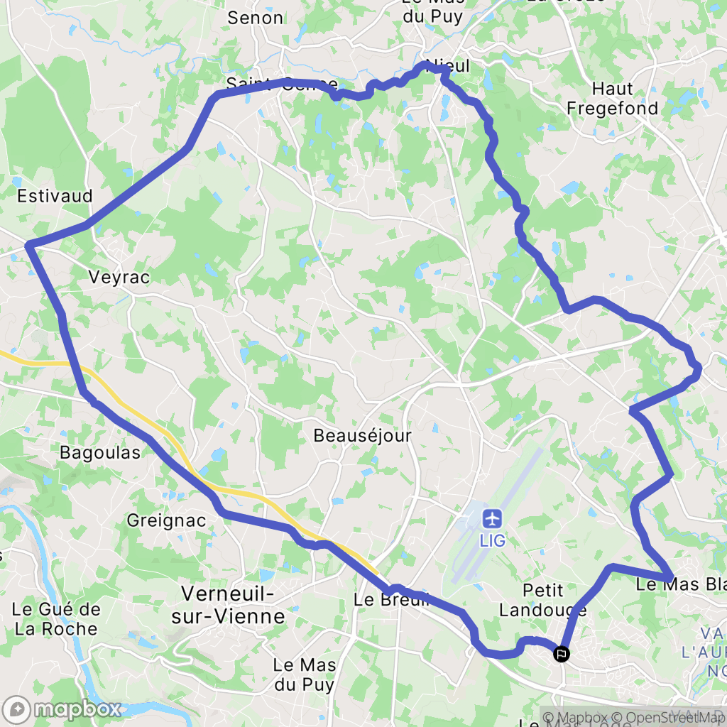 Limoges : carte du parcours de randonnée - France