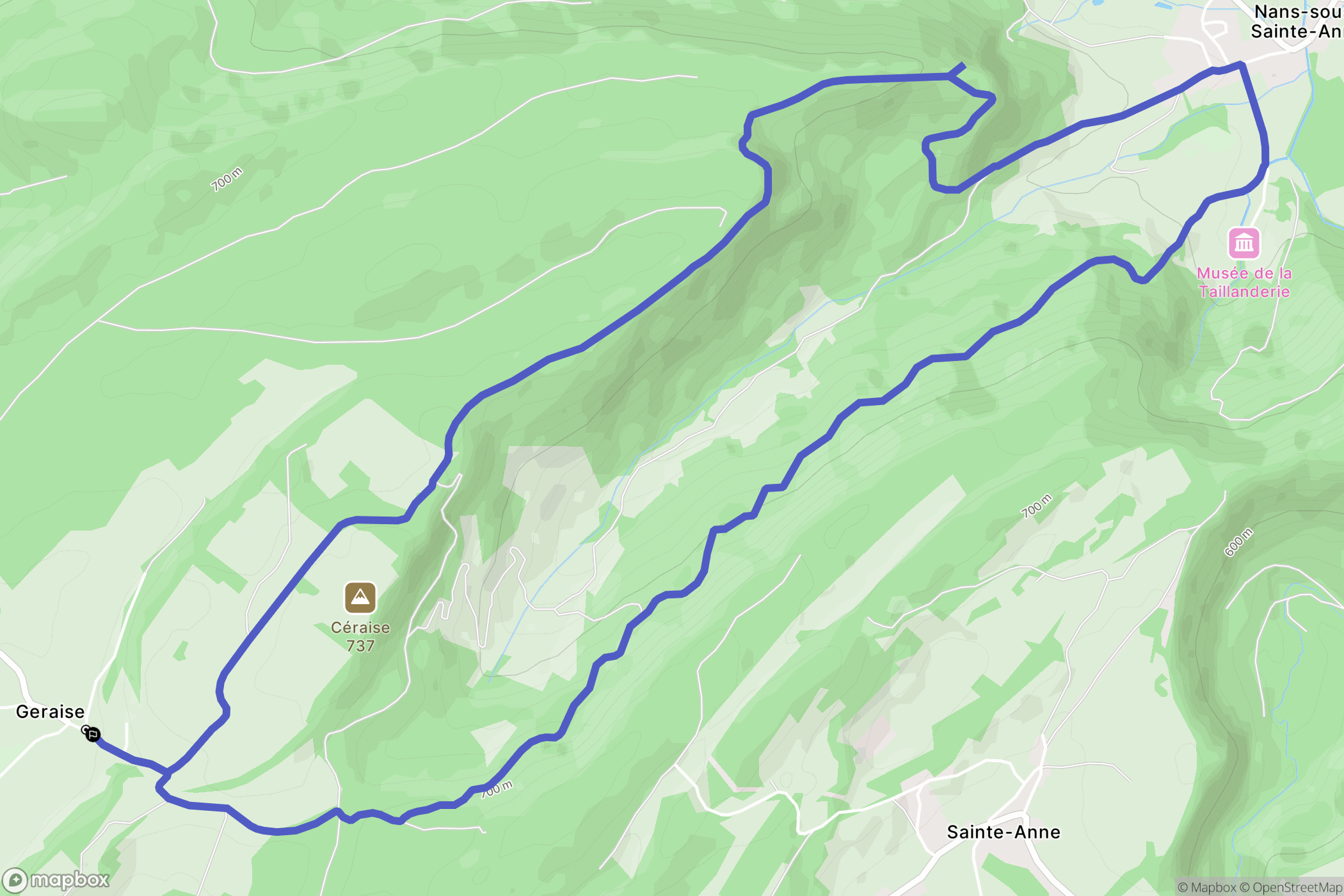 Geraise : carte du parcours de randonnée - France