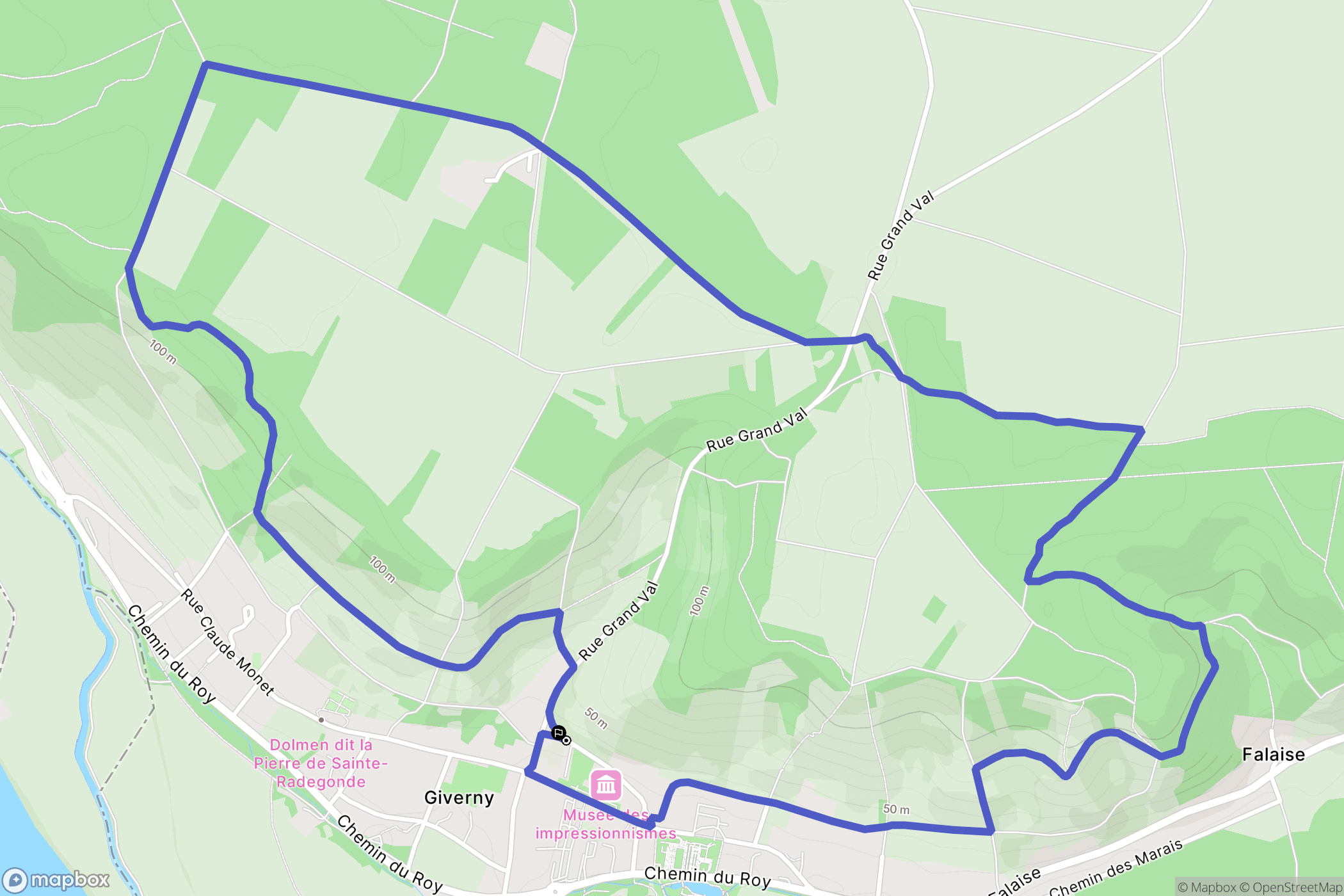 Giverny : carte du parcours de randonnée - France