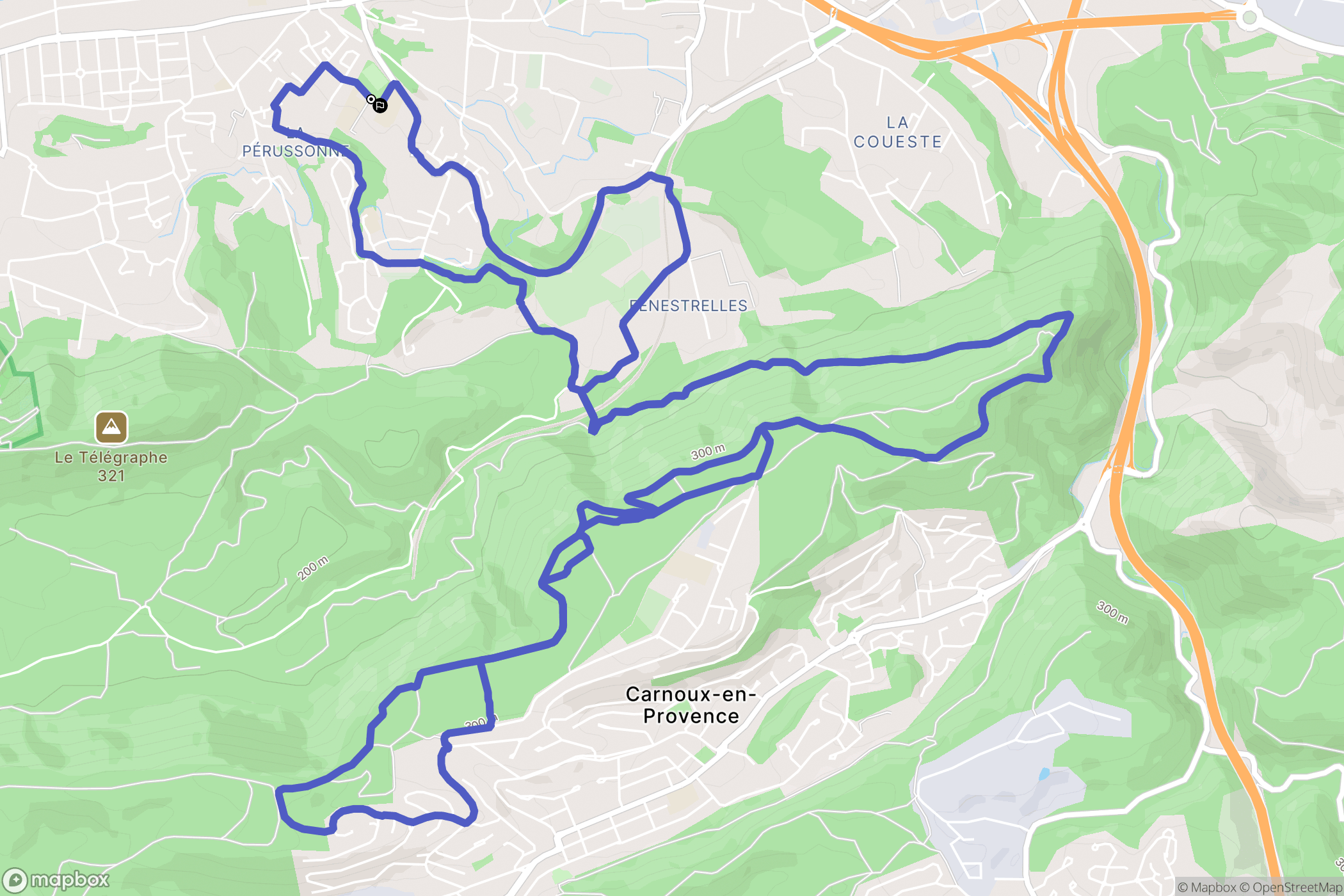 Aubagne : carte du parcours de randonnée - France