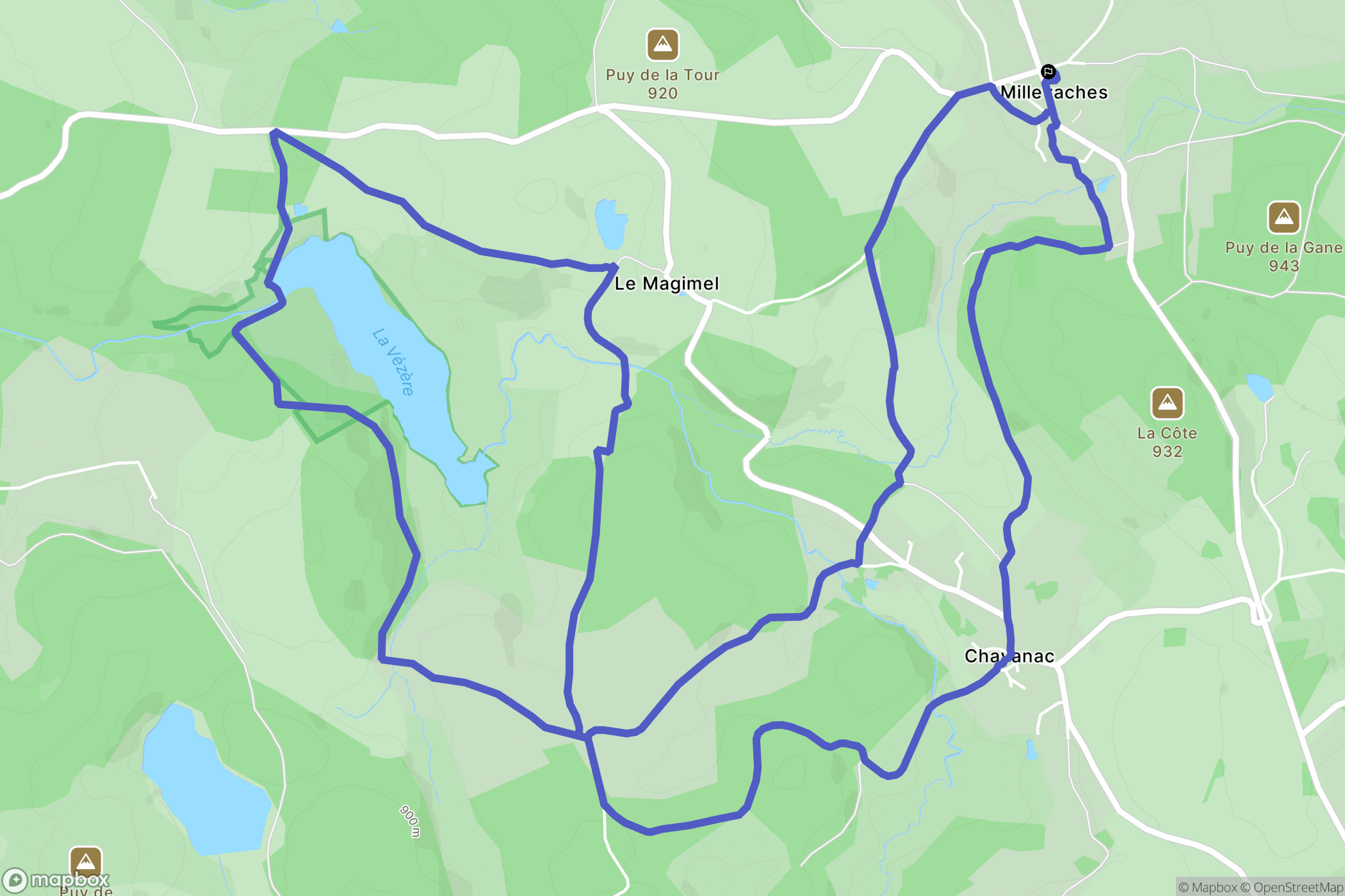 Millevaches : carte du parcours de randonnée - France
