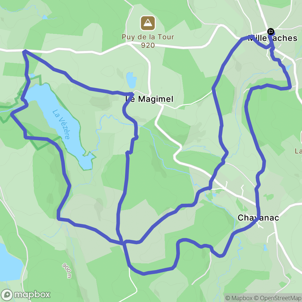 Millevaches : carte du parcours de randonnée - France