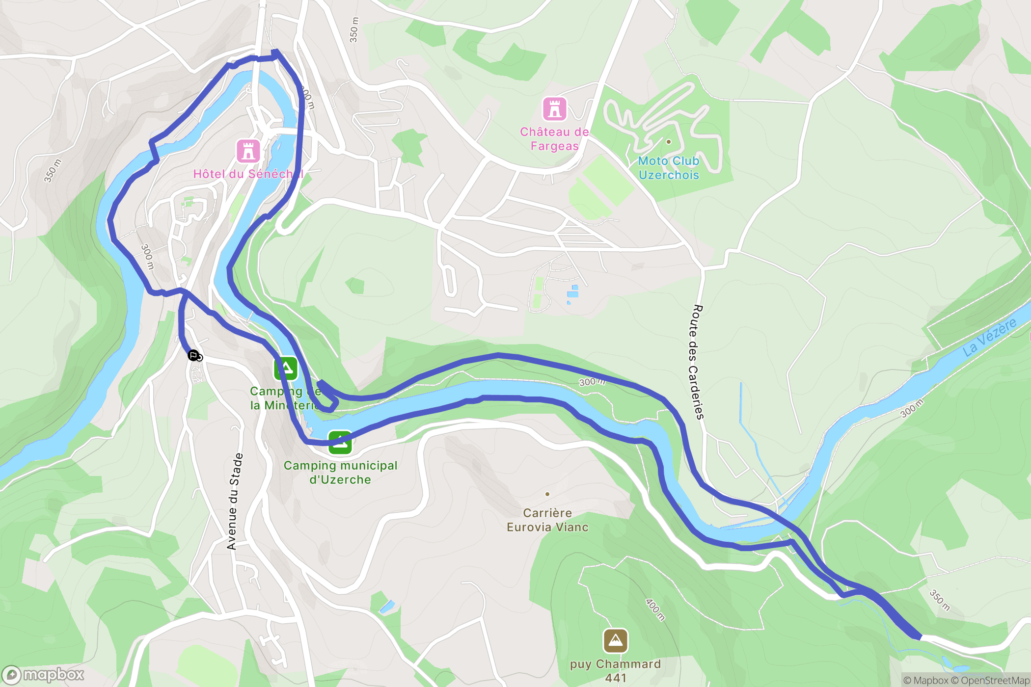 Uzerche : carte du parcours de randonnée - France