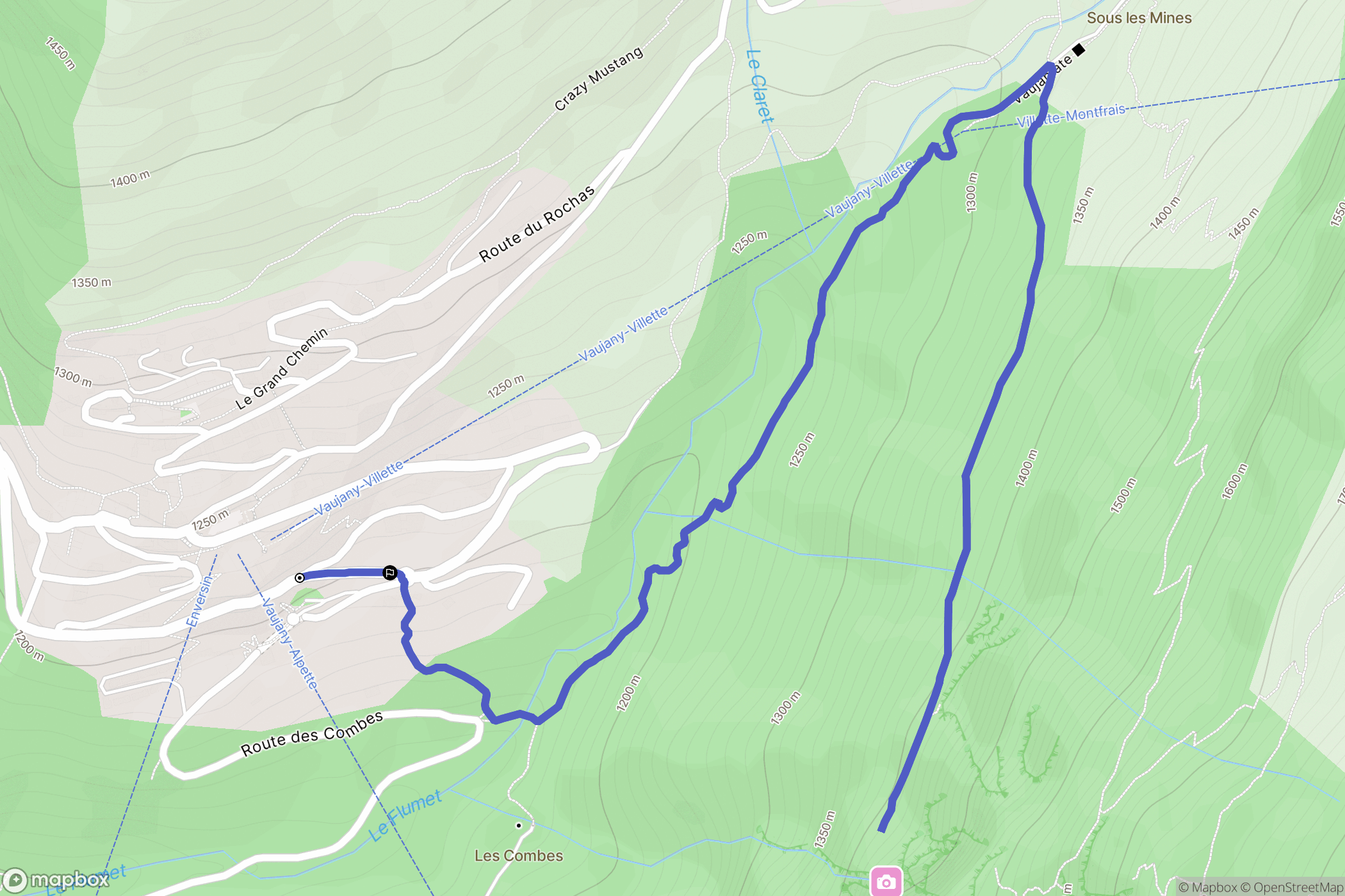 Vaujany : carte du parcours de randonnée - France