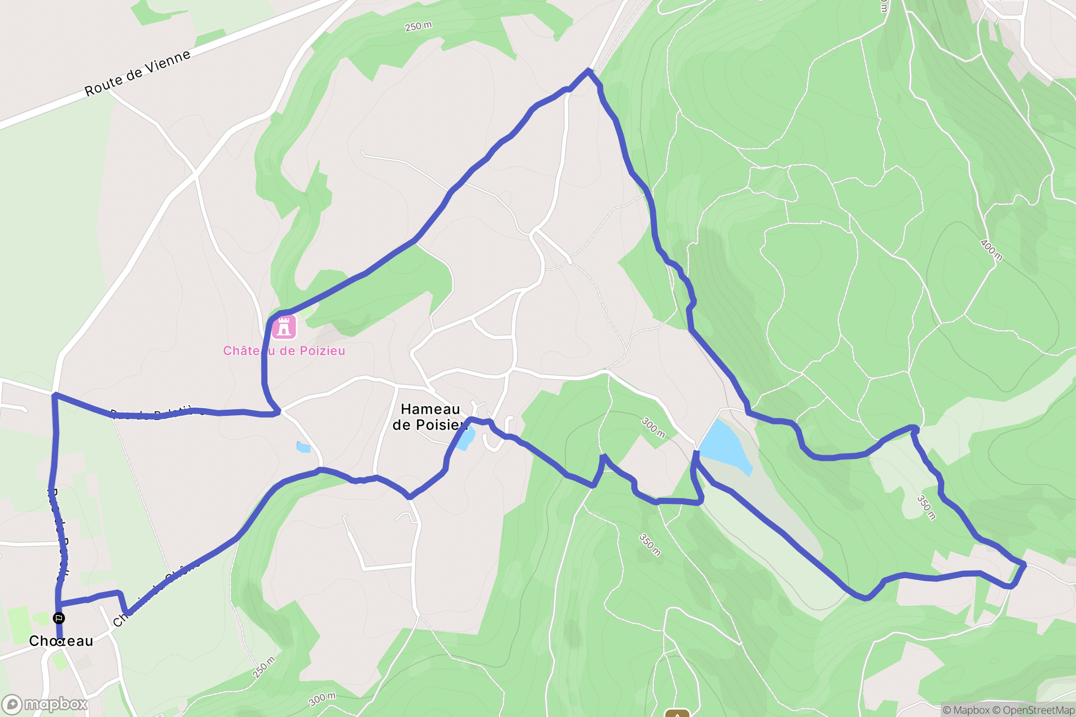 Chozeau : carte du parcours de randonnée - France