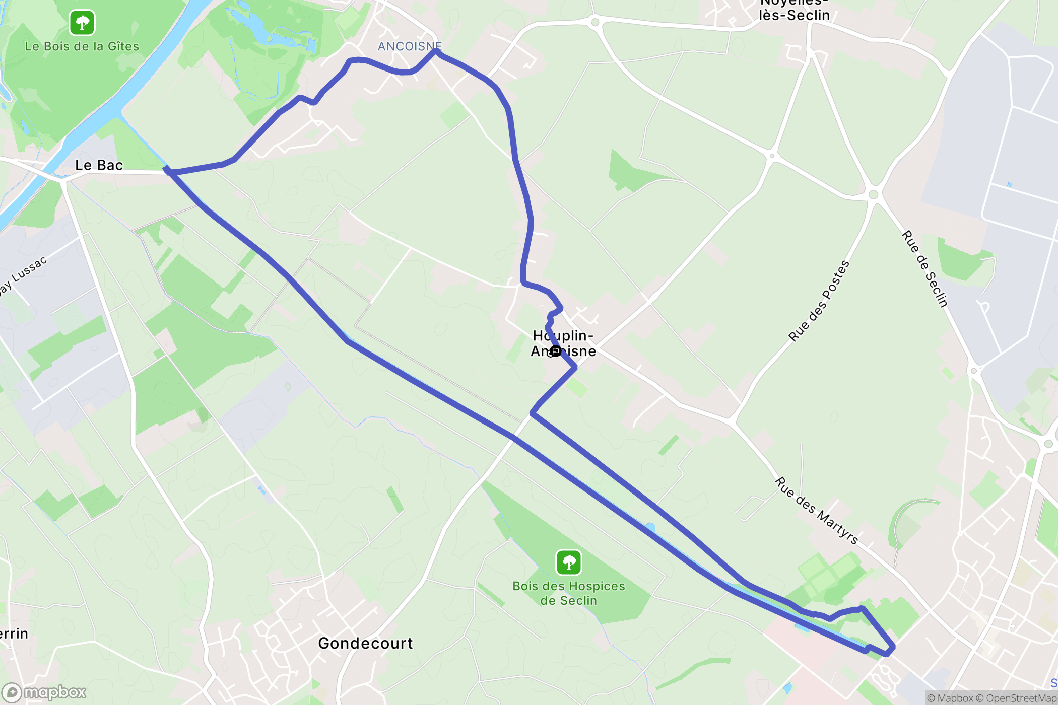 Houplin-Ancoisne : carte du parcours de randonnée - France