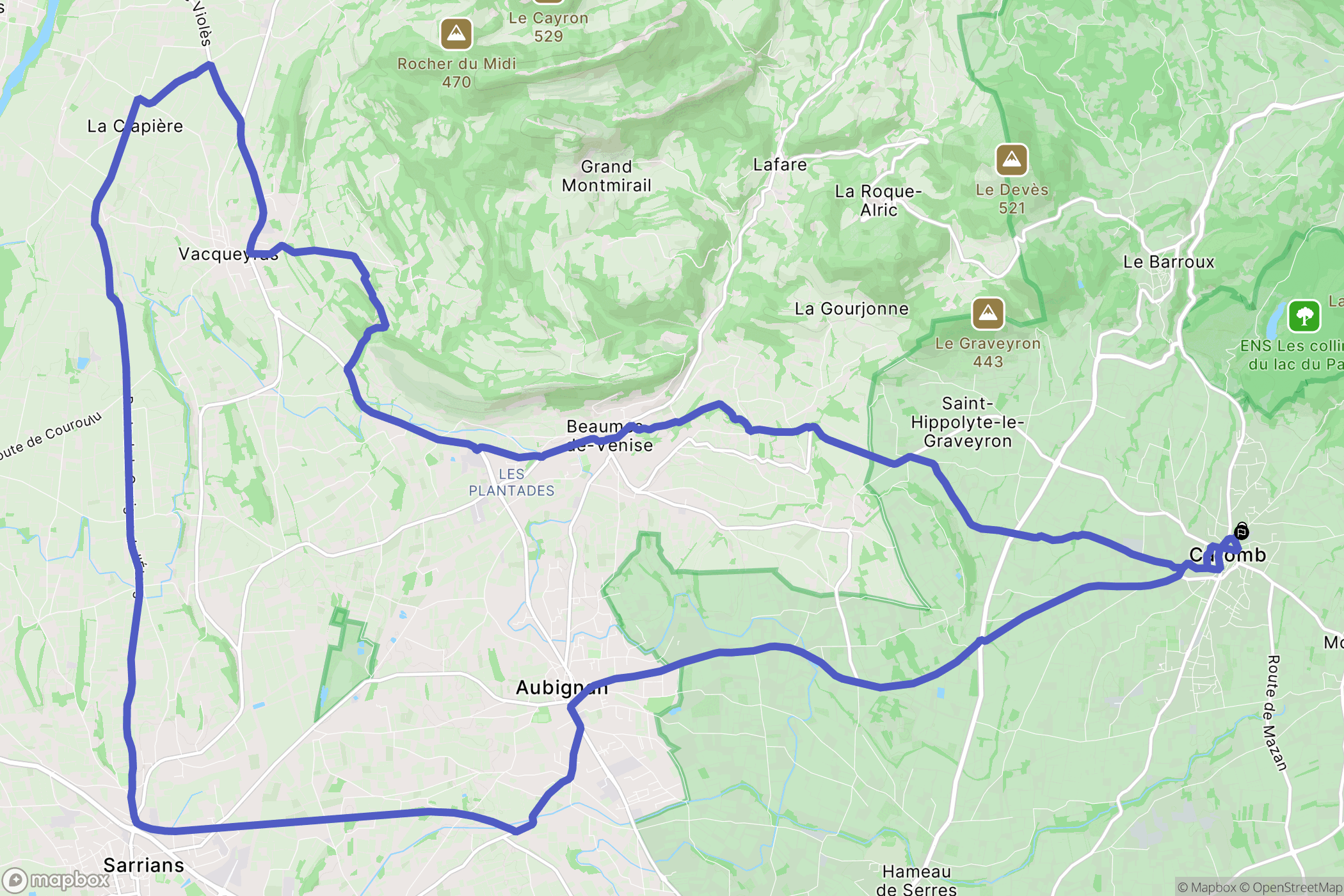 Caromb : carte du parcours de randonnée - France
