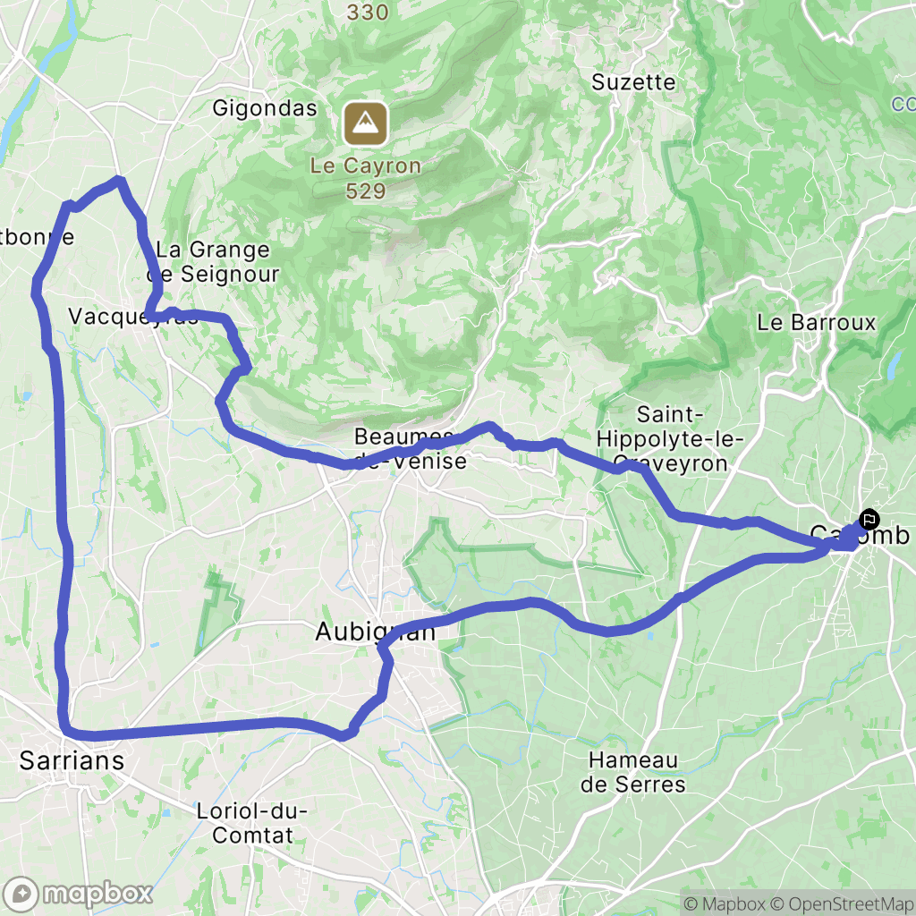 Caromb : carte du parcours de randonnée - France