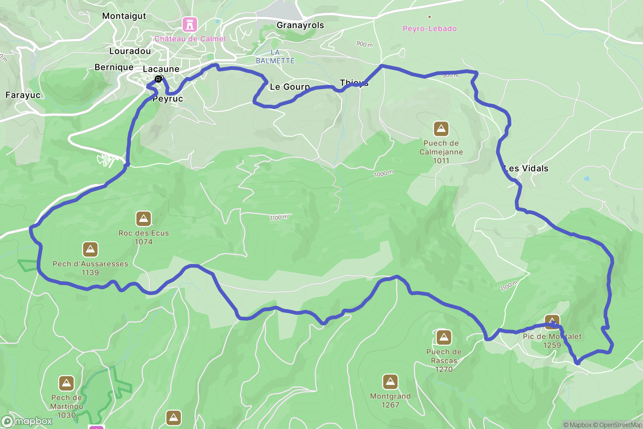 Lacaune : carte du parcours de randonnée - France